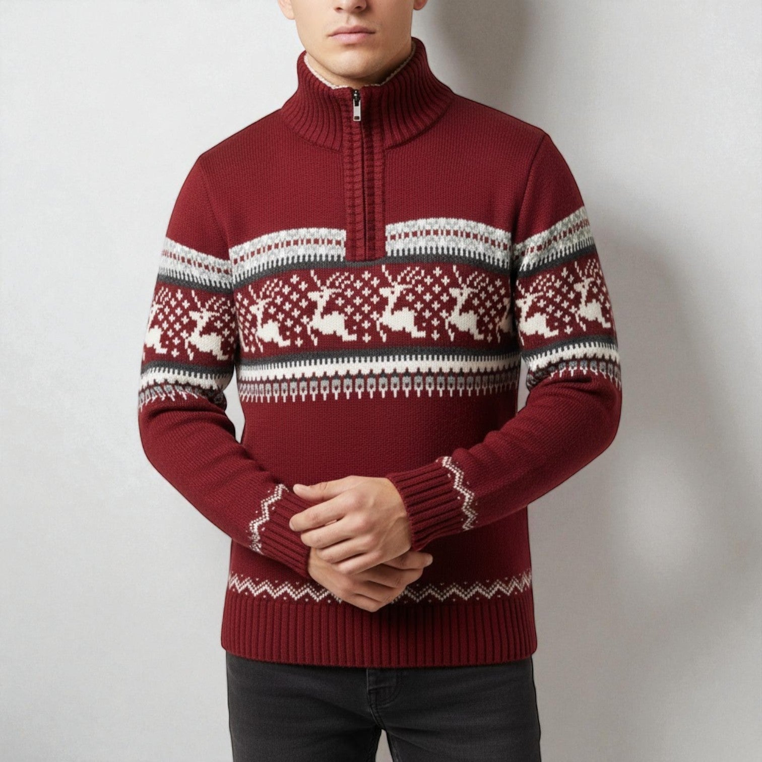 Joris – Men's Cotton Knitted Sweater - Sweater - Red - Jones & Smith
