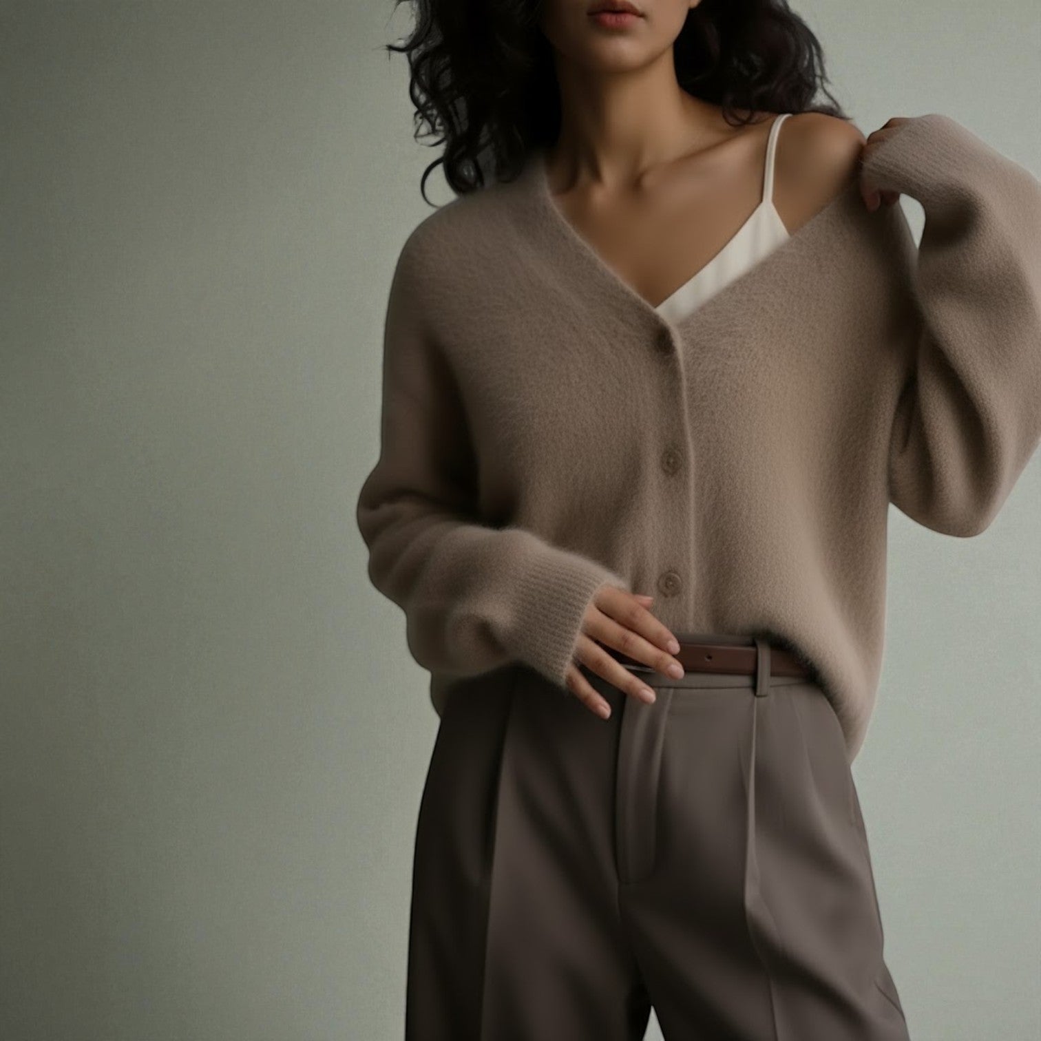 Karlyn – Women's Knitted Jumper with V - Neck - Cardigans - Grey - Jones & Smith