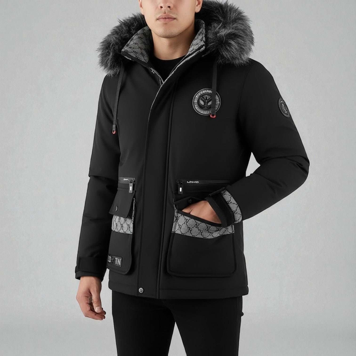 Leandro – Men's Down Jacket with Hood - Parka Jacket - Black - Jones & Smith