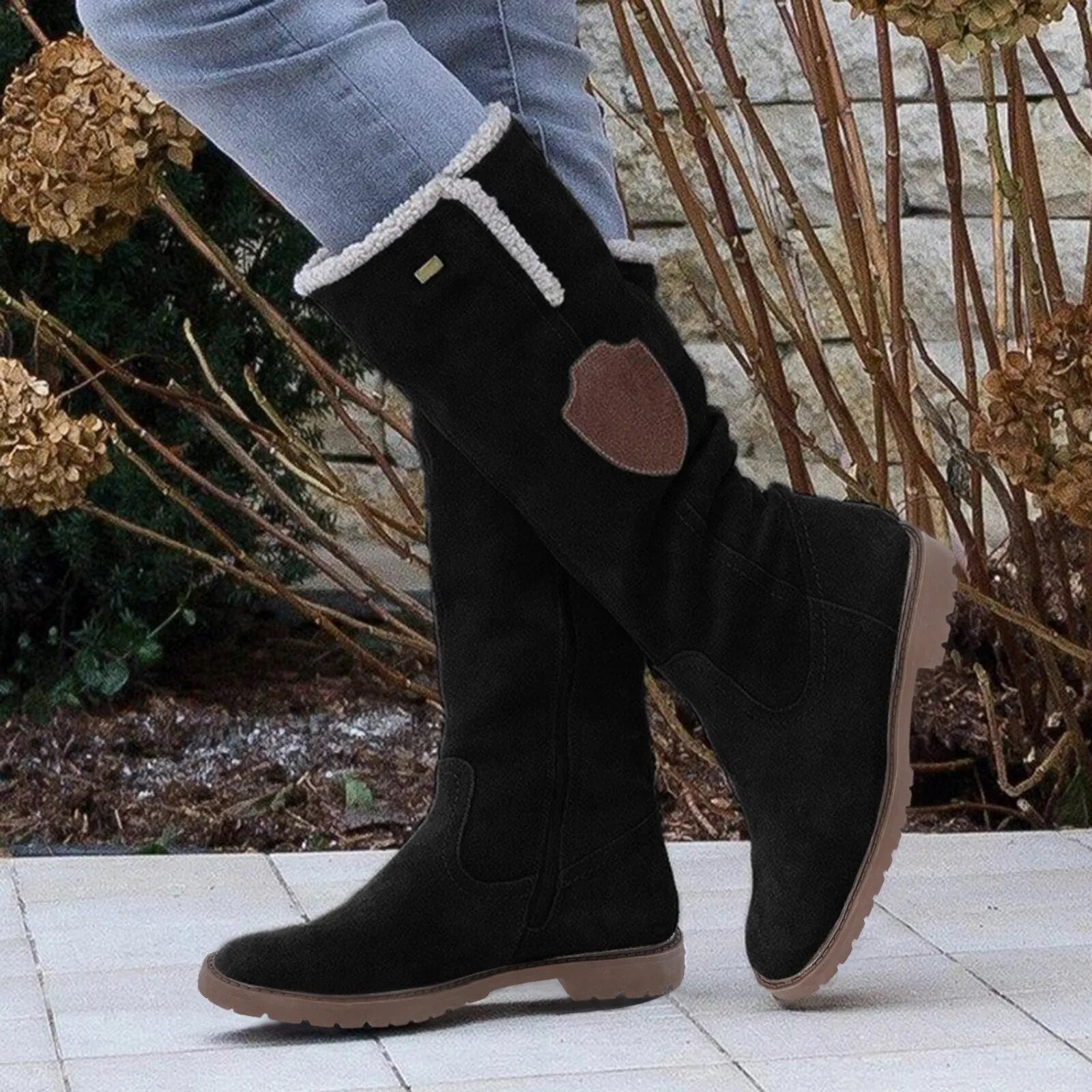 Lena – Lined Winter Boots with Decorative Patch Accent - Winter Boots - Jones & Smith