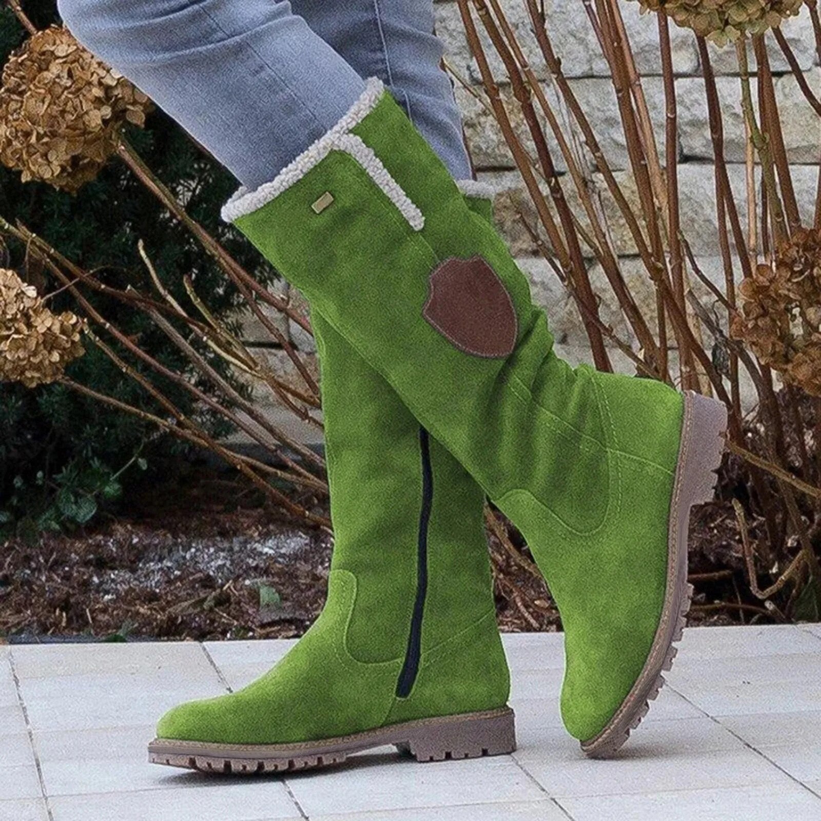 Lena – Lined Winter Boots with Decorative Patch Accent - Winter Boots - Jones & Smith