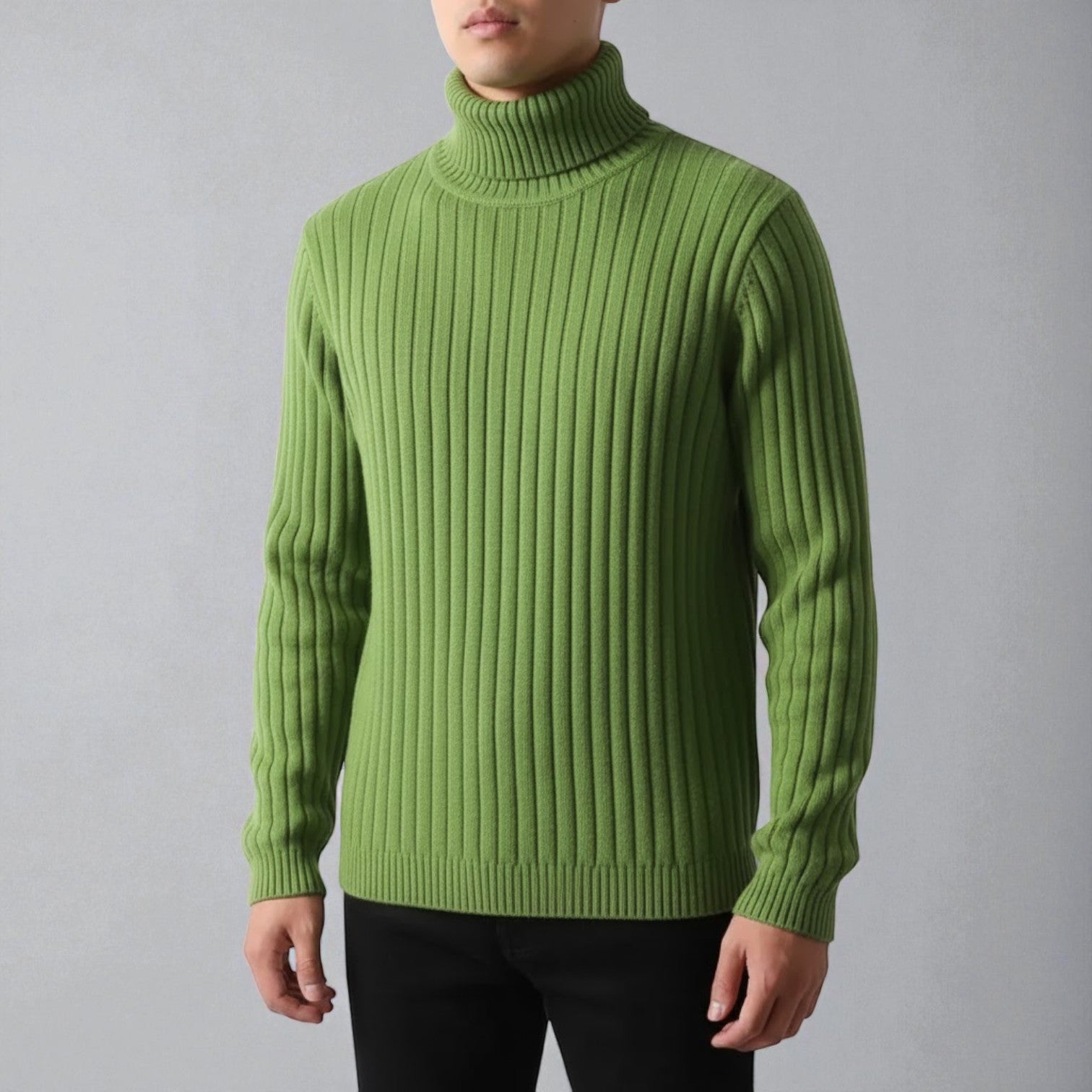 Lennart – Men's Cotton Roll Neck Jumper - Sweater - Green - Jones & Smith