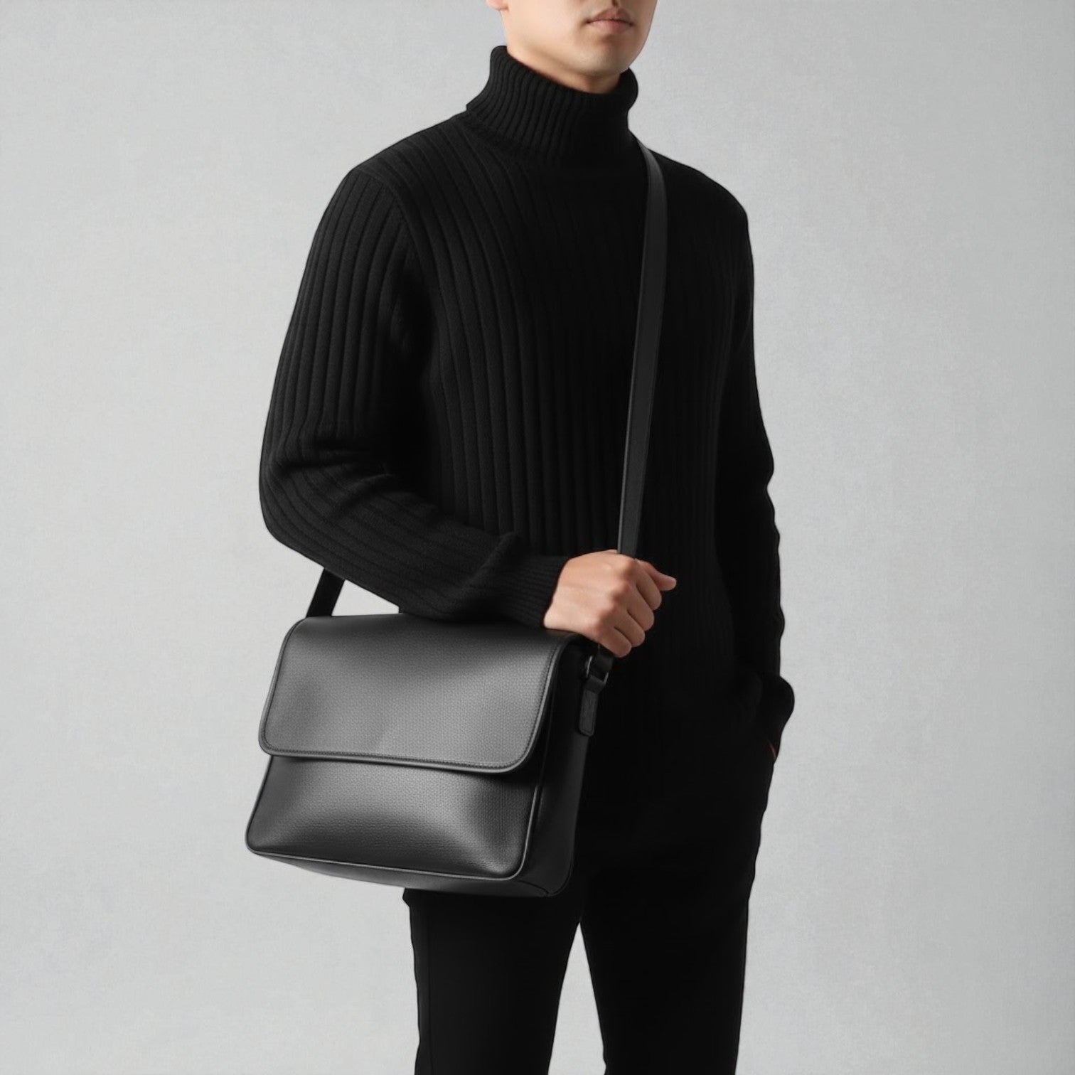 Lennart – Men's Cotton Roll Neck Jumper - Sweater - Black - Jones & Smith