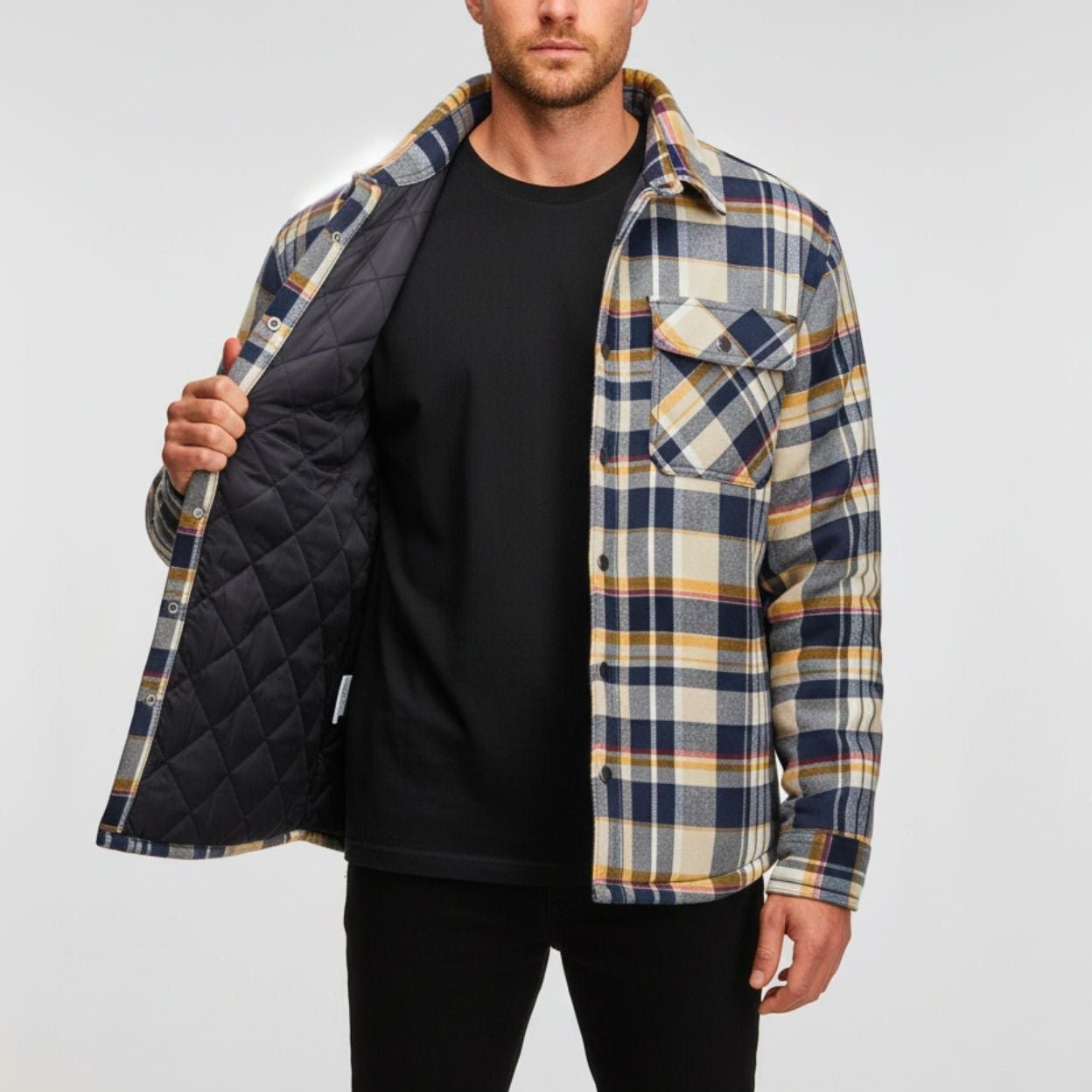 Lennox – Men's Cotton Overshirt Jacket - Flannel - Yellow - Jones & Smith