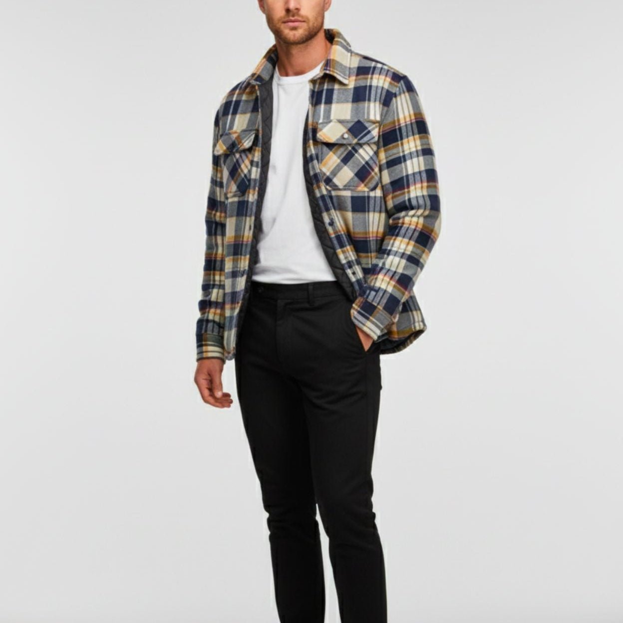 Lennox – Men's Cotton Overshirt Jacket - Flannel - Yellow - Jones & Smith