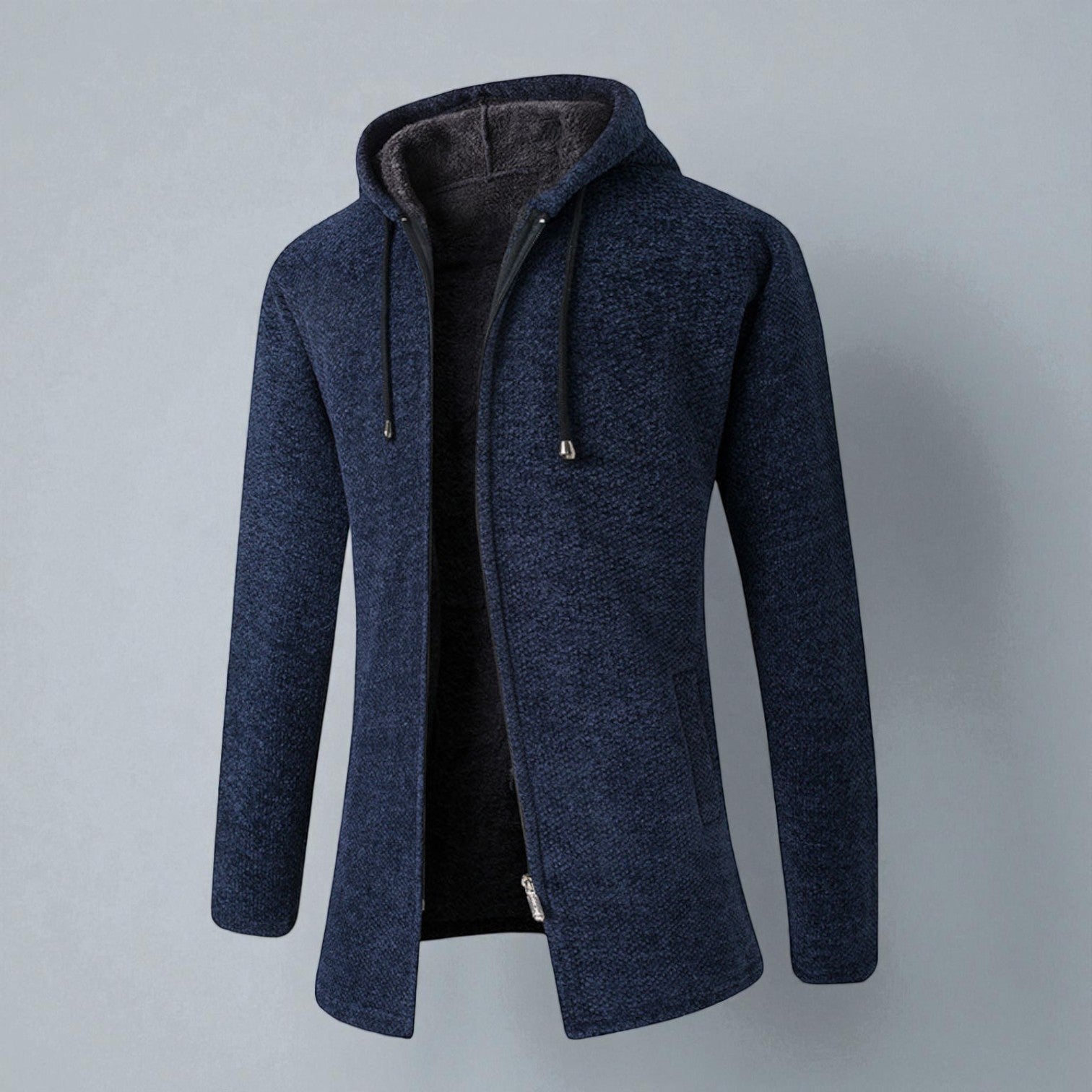 Leon – Longline Hoodie Men Fleece with Hood - Hooded Jacket - Navy Blue - Jones & Smith