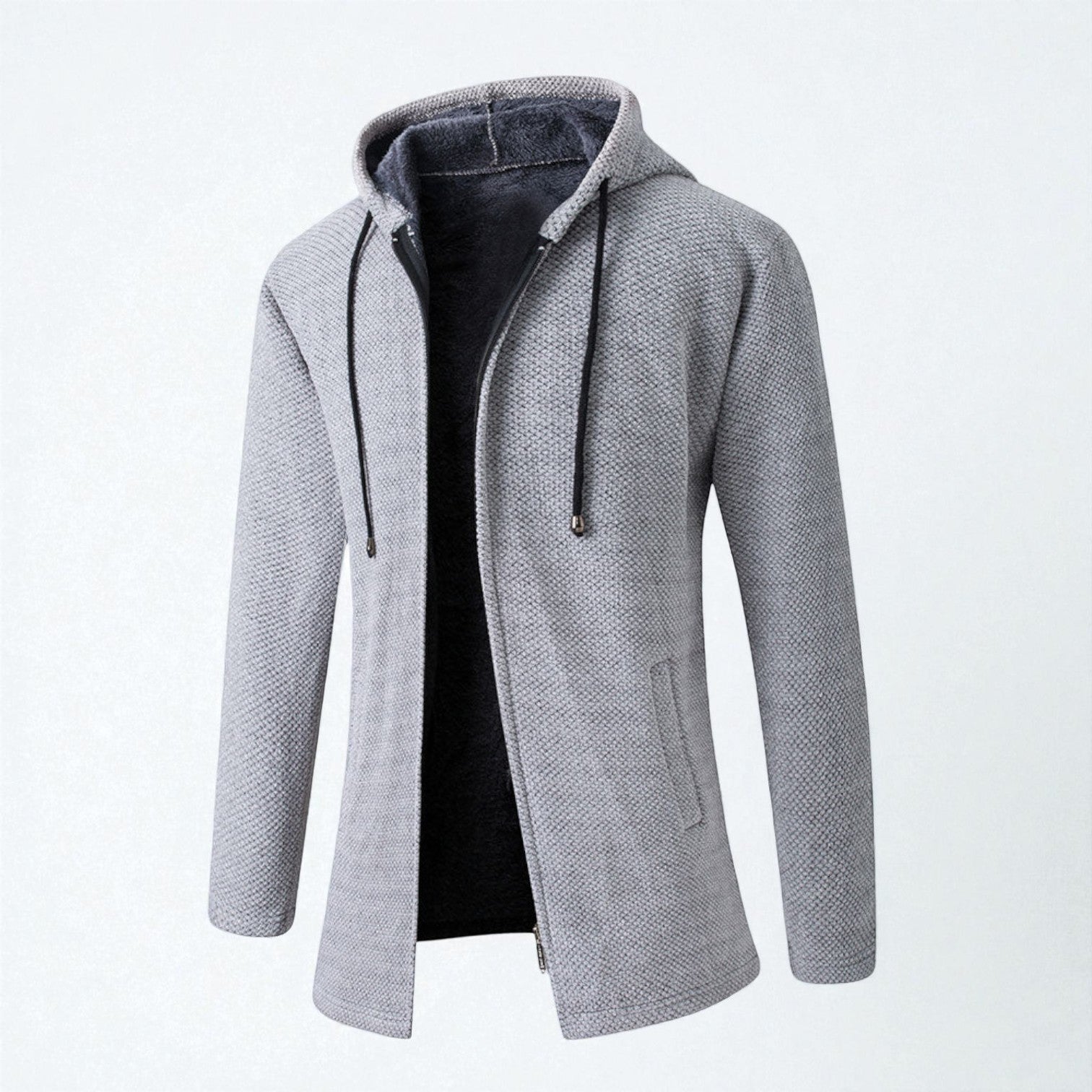 Leon – Longline Hoodie Men Fleece with Hood - Hooded Jacket - Light Grey - Jones & Smith