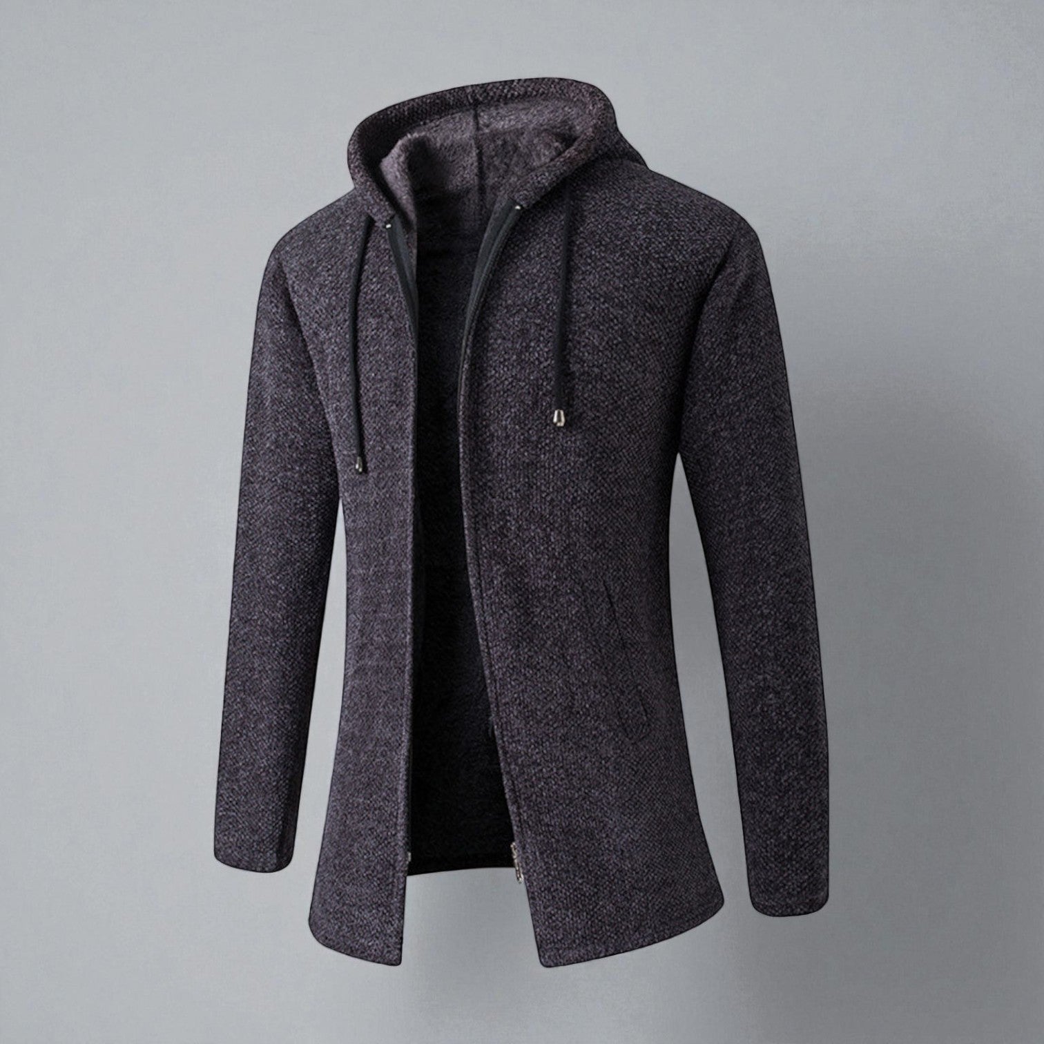 Leon – Longline Hoodie Men Fleece with Hood - Hooded Jacket - Grey - Jones & Smith