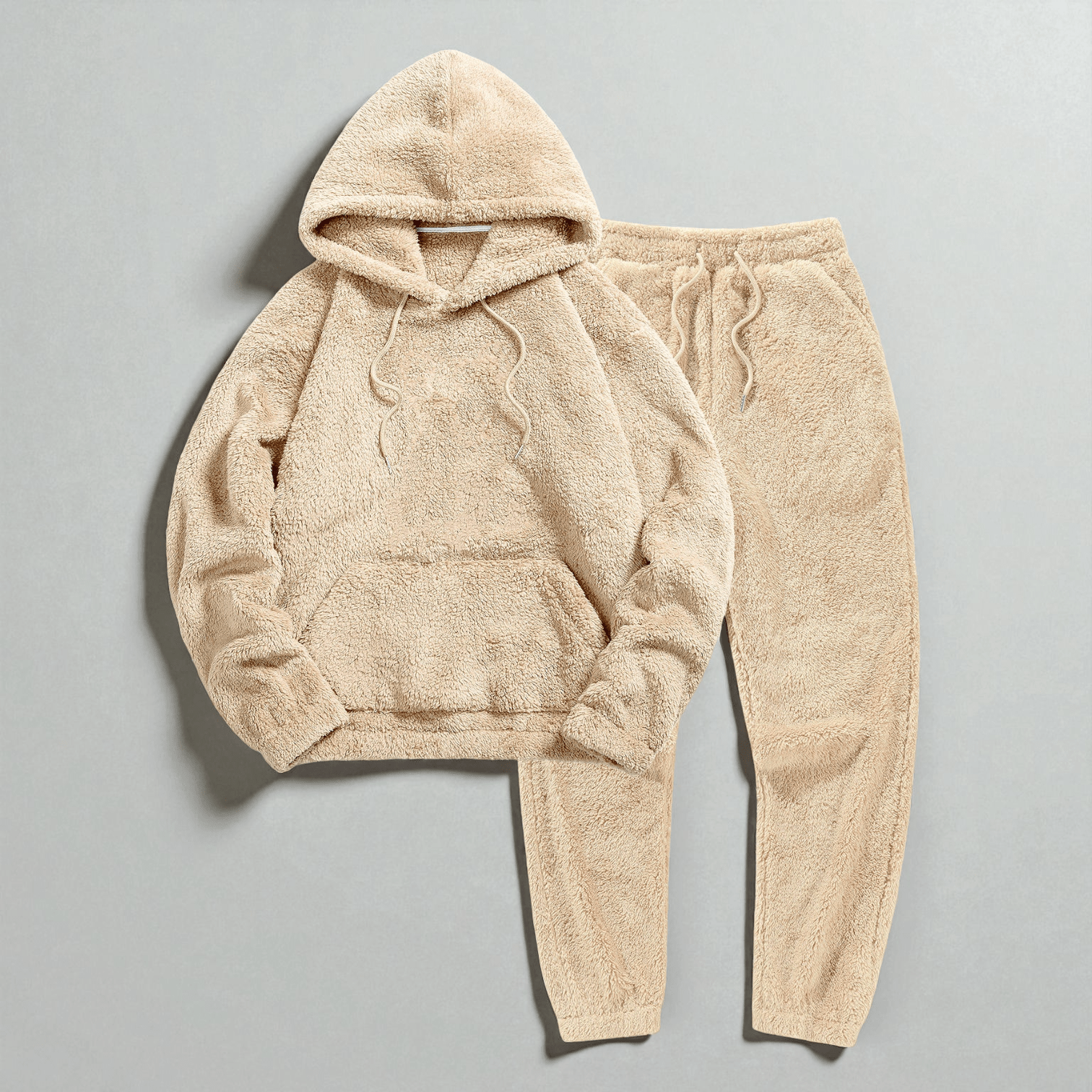 Leon - Men's Fleece Jogging Suit Two - Piece with Hoodie & Trousers - 2 - Piece Sets - Beige - Jones & Smith