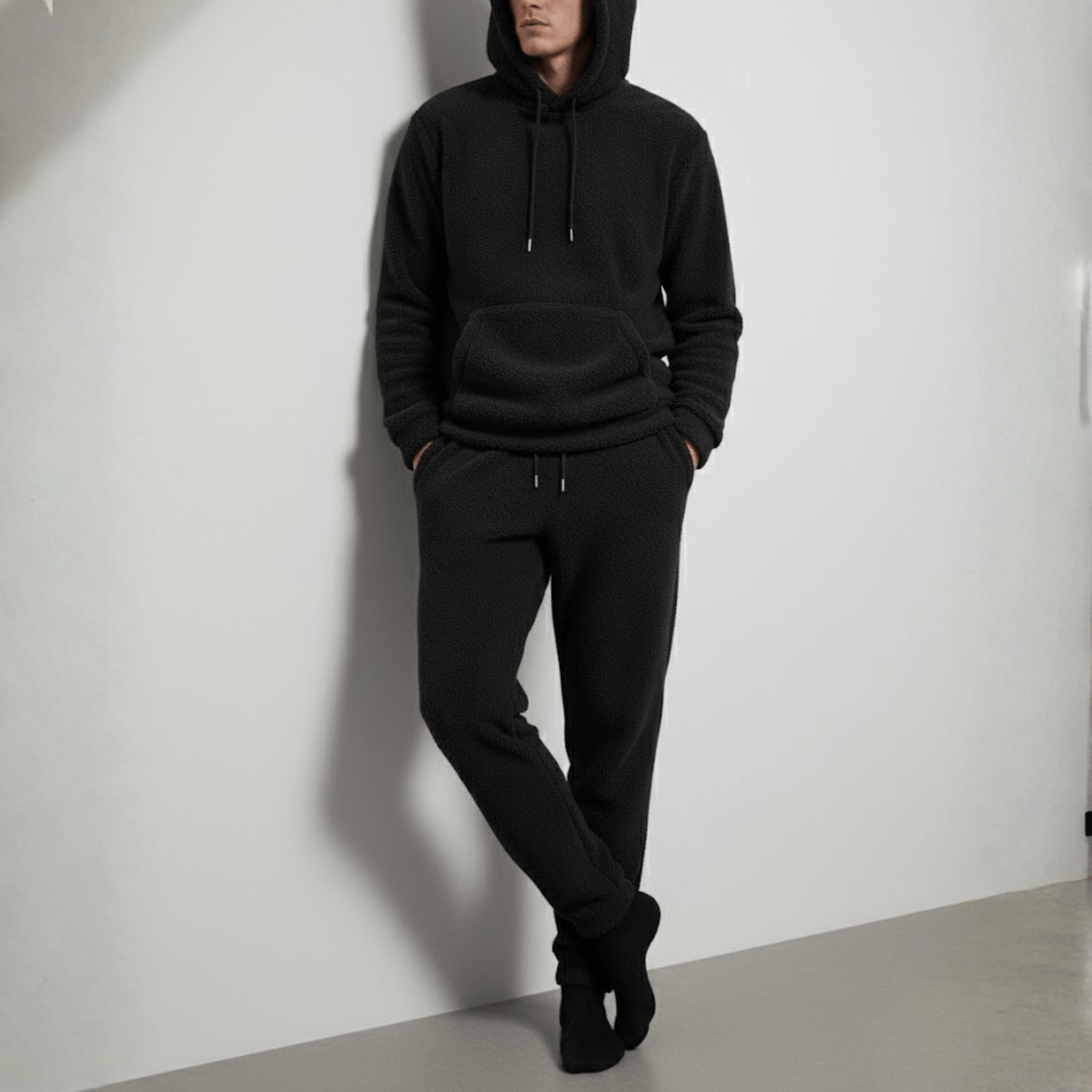 Leon - Men's Fleece Jogging Suit Two - Piece with Hoodie & Trousers - 2 - Piece Sets - Black - Jones & Smith