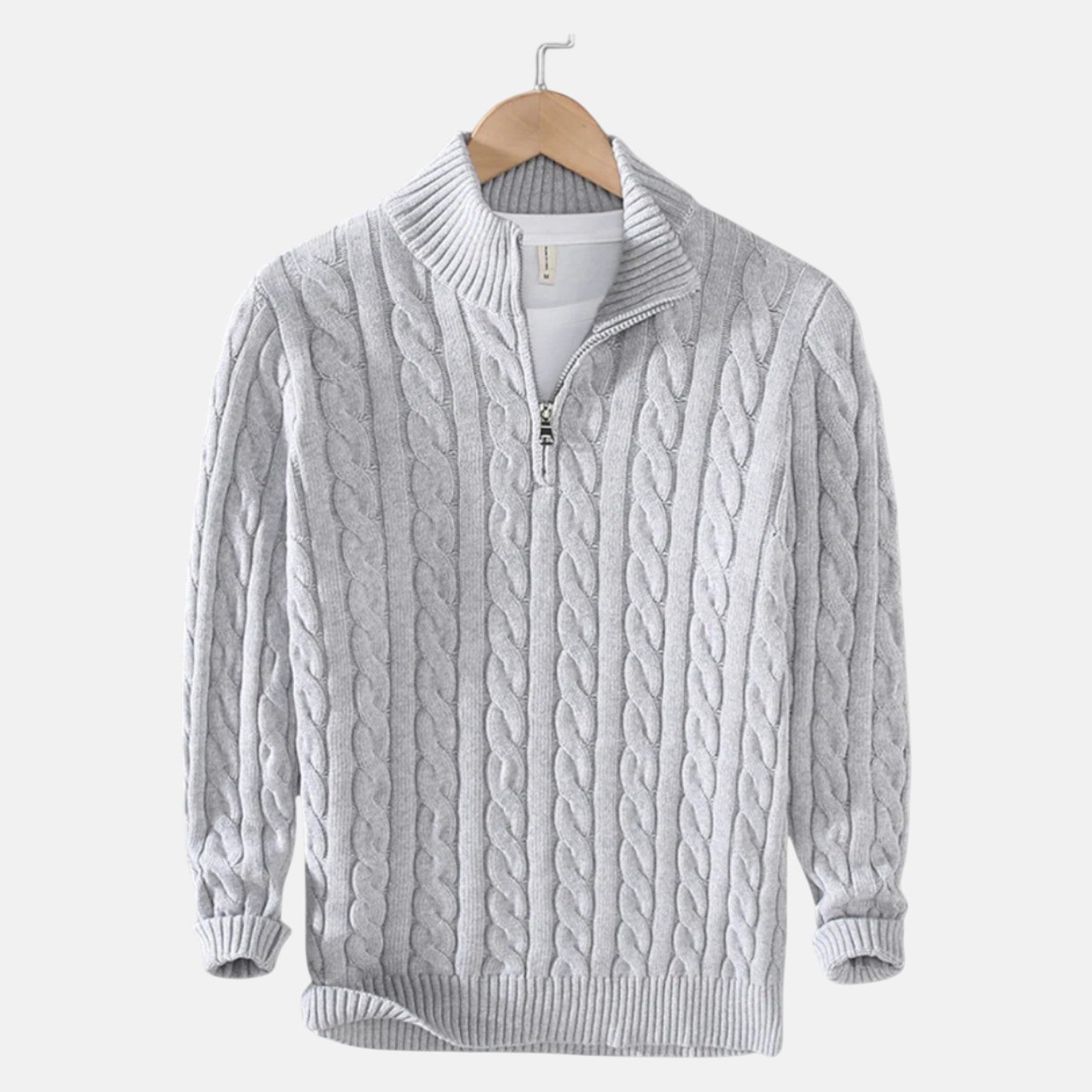 Lior – Men's Cotton Cable Knit Jumper with Zip - Sweater - Grey - Jones & Smith