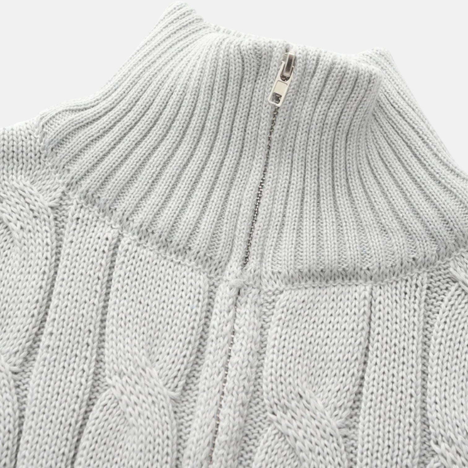 Lior – Men's Cotton Cable Knit Jumper with Zip - Sweater - Grey - Jones & Smith