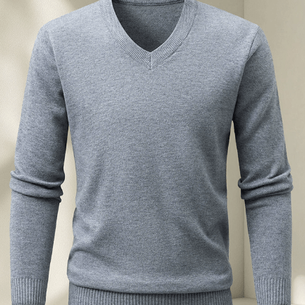 Lukas – Slim Fit Jumper with V - Neck - Sweaters - Grey - Jones & Smith