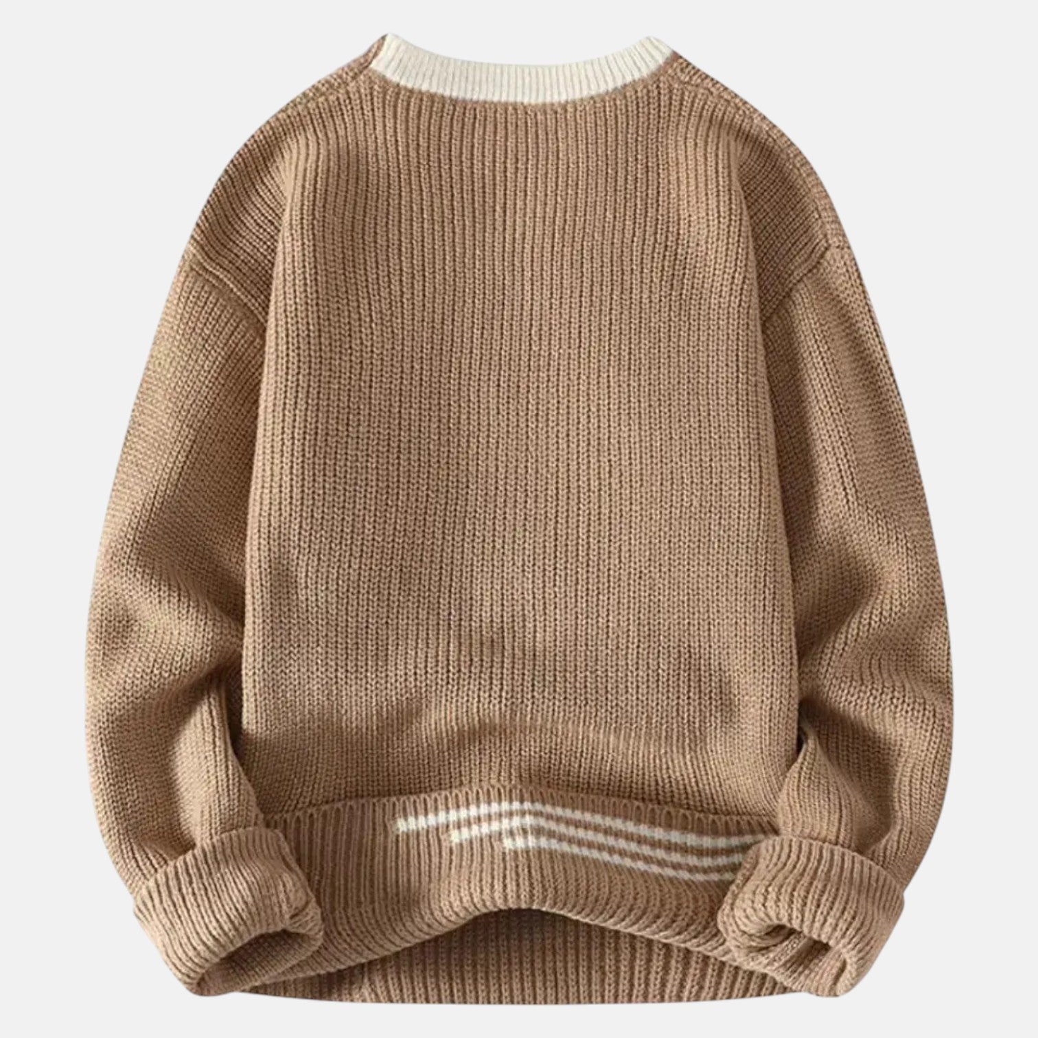 Lunaro – Men's Cotton Crew Neck Jumper - Sweater - Khaki - Jones & Smith