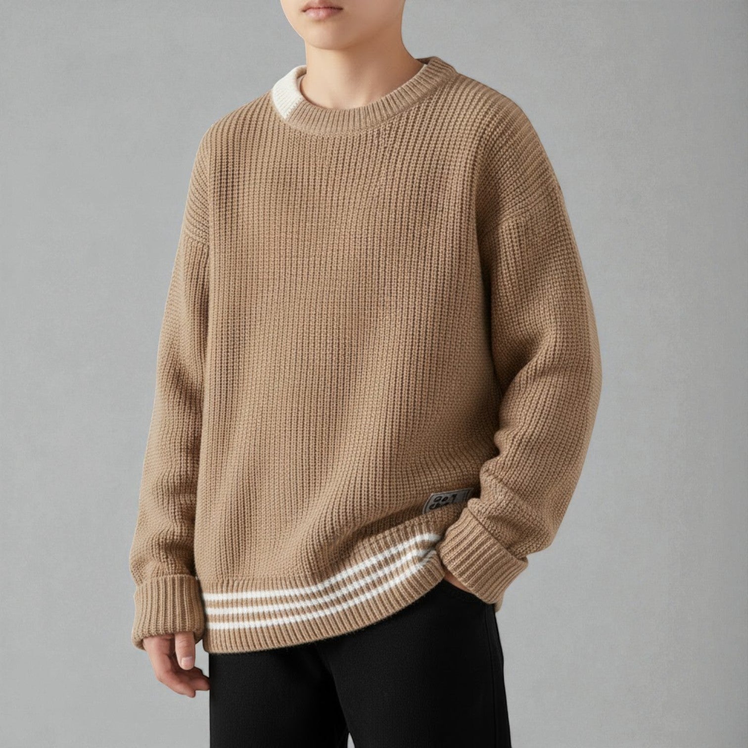 Lunaro – Men's Cotton Crew Neck Jumper - Sweater - Khaki - Jones & Smith