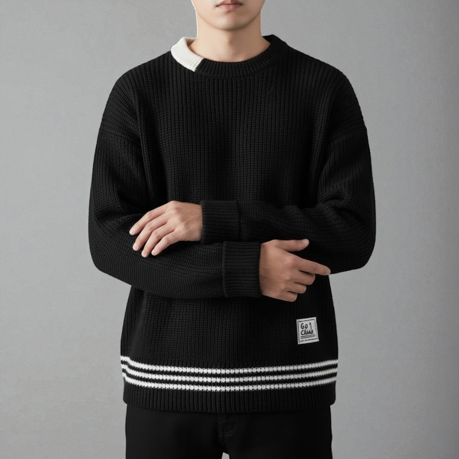 Lunaro – Men's Cotton Crew Neck Jumper - Sweater - Black - Jones & Smith
