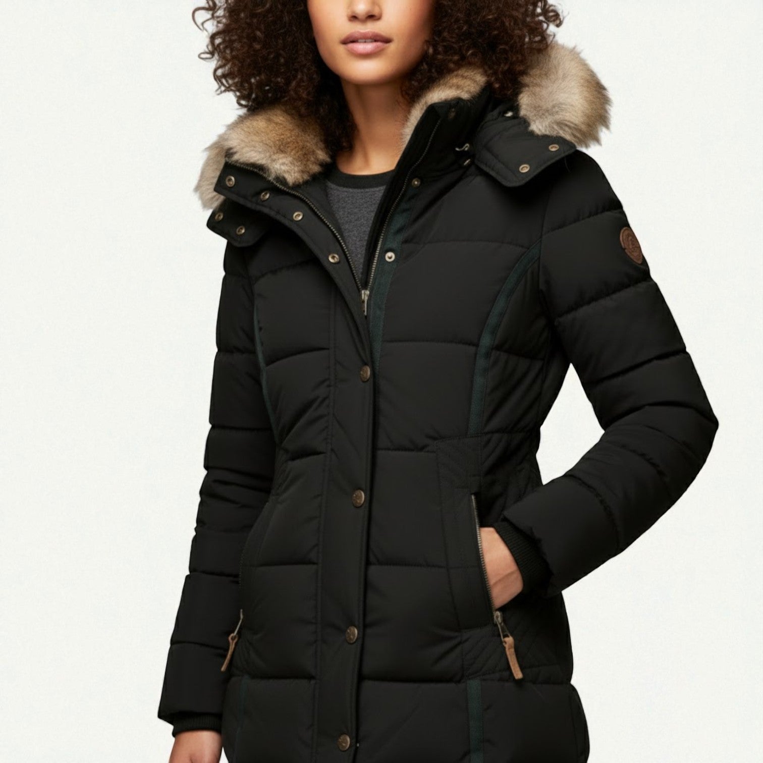 Lysandra – Women's Wool Parka Coat with Hood - Winter Jacket - Black - Jones & Smith