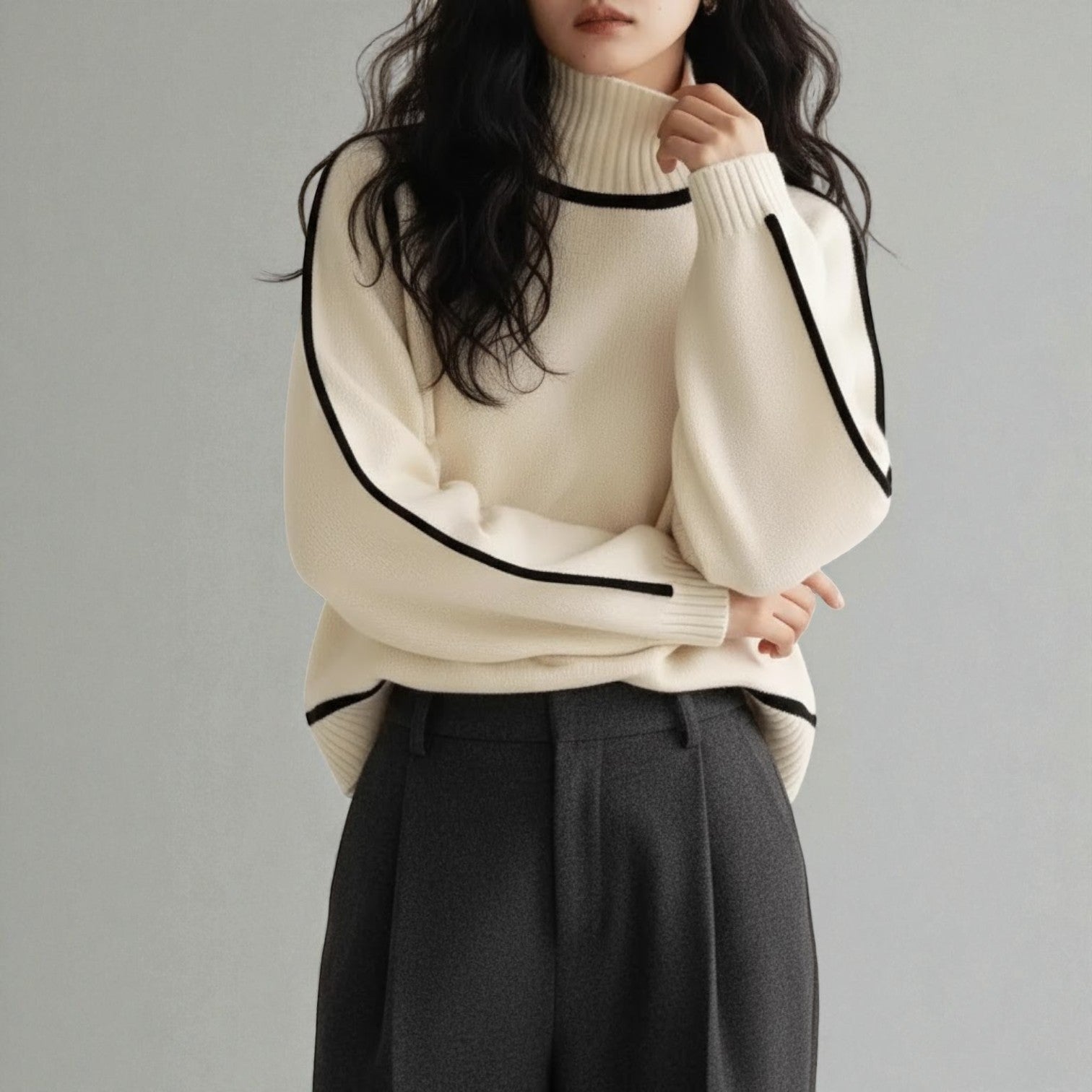 Maëlle – Women's Wool Jumper with Roll Neck - Sweater - White - Jones & Smith