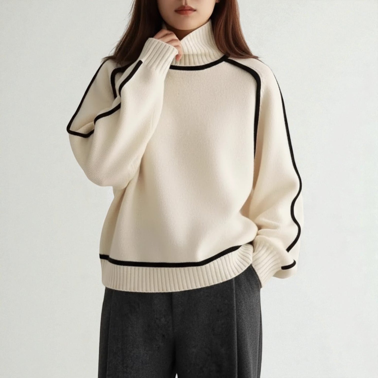 Maëlle – Women's Wool Jumper with Roll Neck - Sweater - White - Jones & Smith