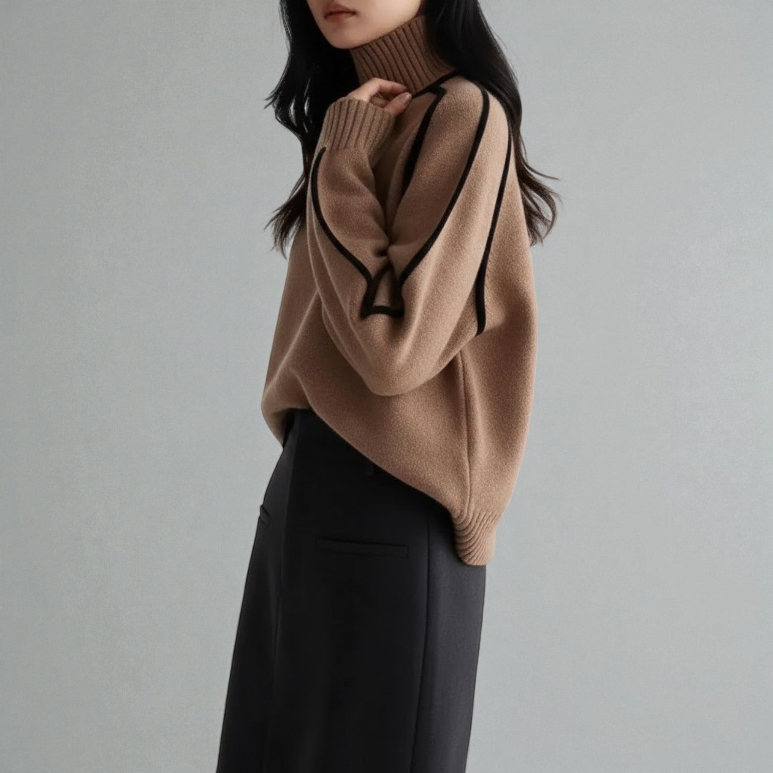 Maëlle – Women's Wool Jumper with Roll Neck - Sweater - Grey - Jones & Smith