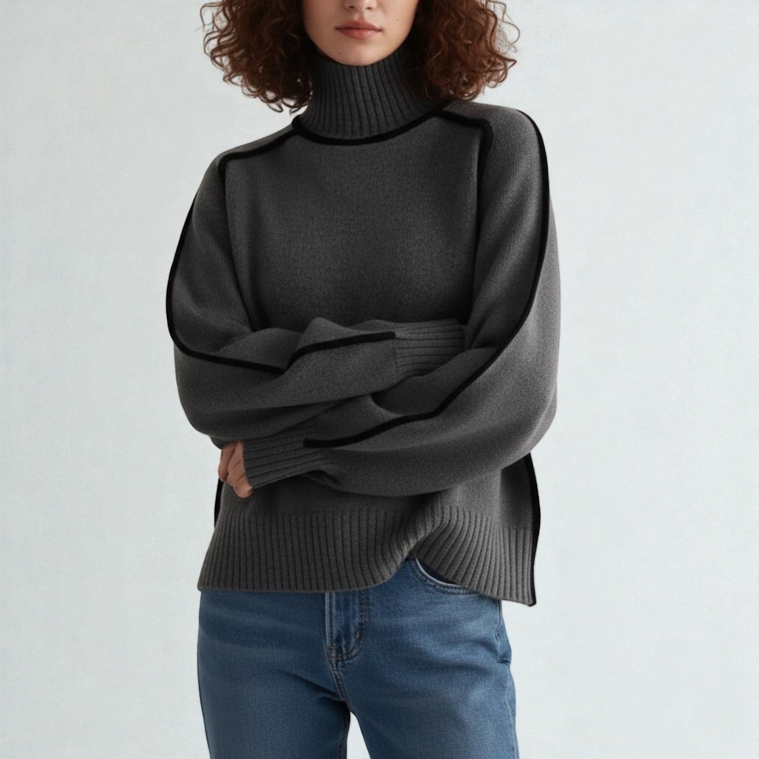 Maëlle – Women's Wool Jumper with Roll Neck - Sweater - Grey - Jones & Smith