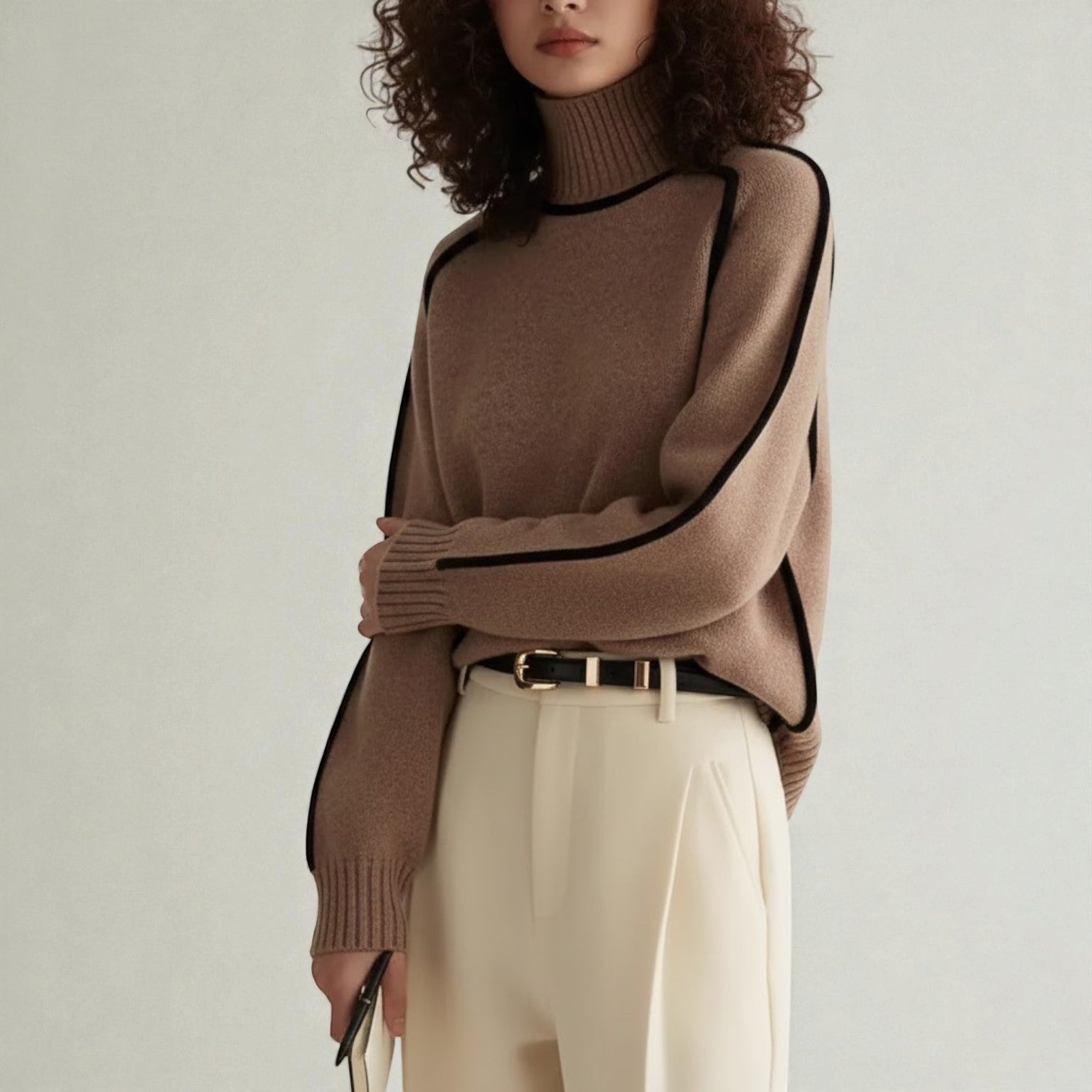 Maëlle – Women's Wool Jumper with Roll Neck - Sweater - Brown - Jones & Smith