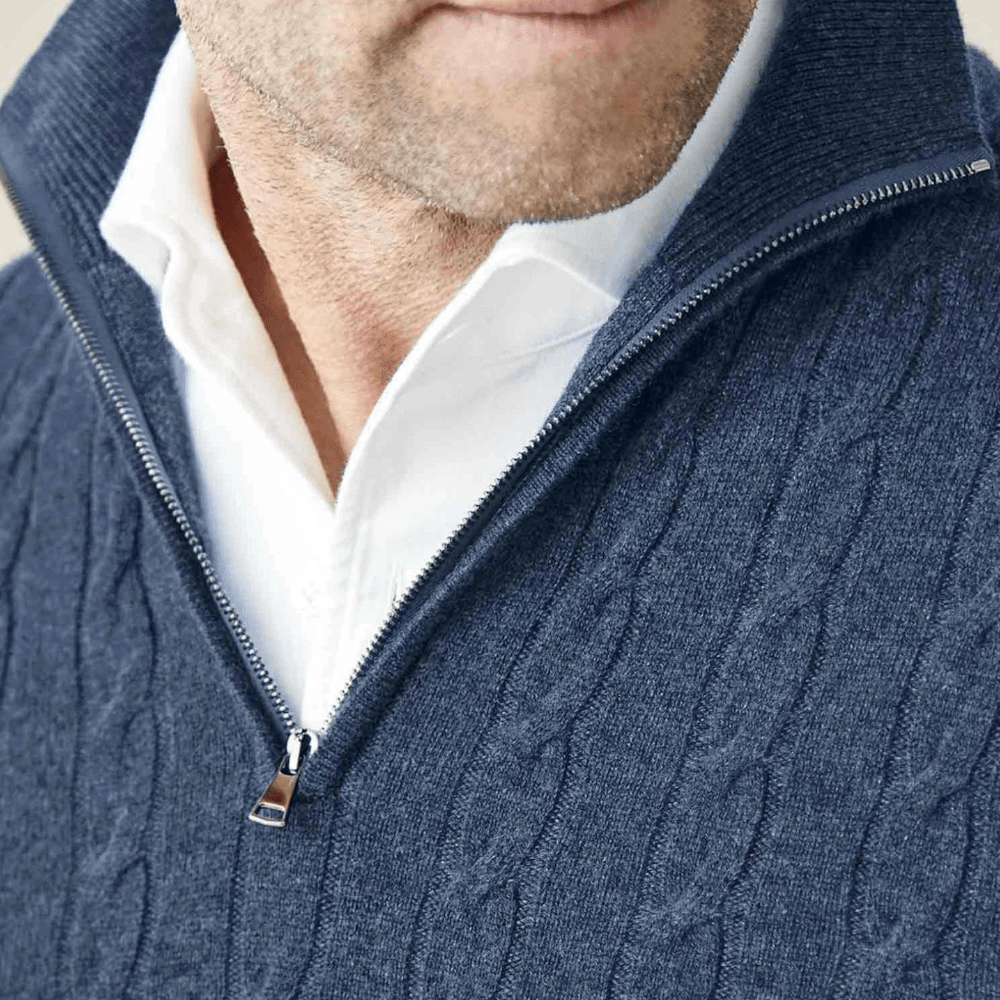 Marc – Long Sleeve Knit Pullover with Zip - Sweater - Blue - Jones & Smith