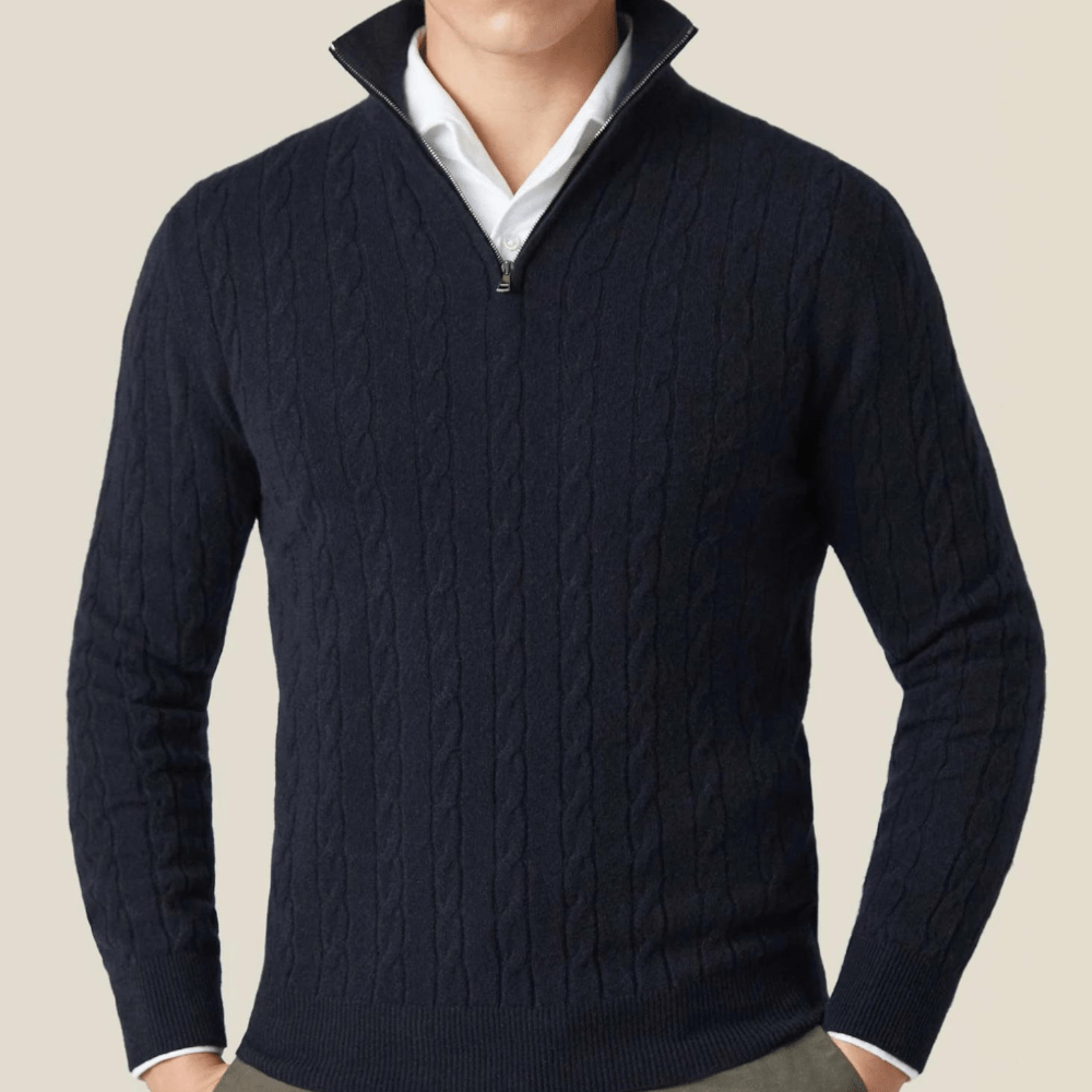 Marc – Long Sleeve Knit Pullover with Zip - Sweater - Black - Jones & Smith