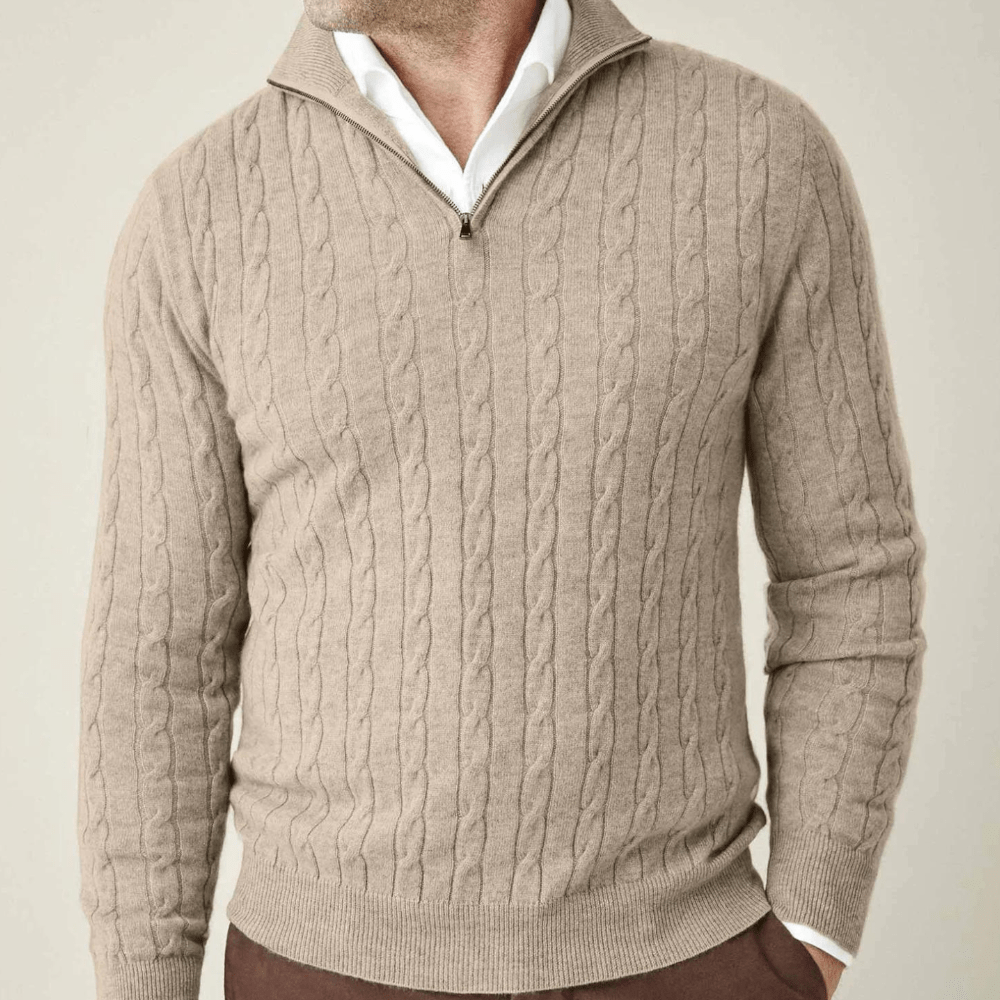 Marc – Long Sleeve Knit Pullover with Zip - Sweater - Beige - Jones & Smith
