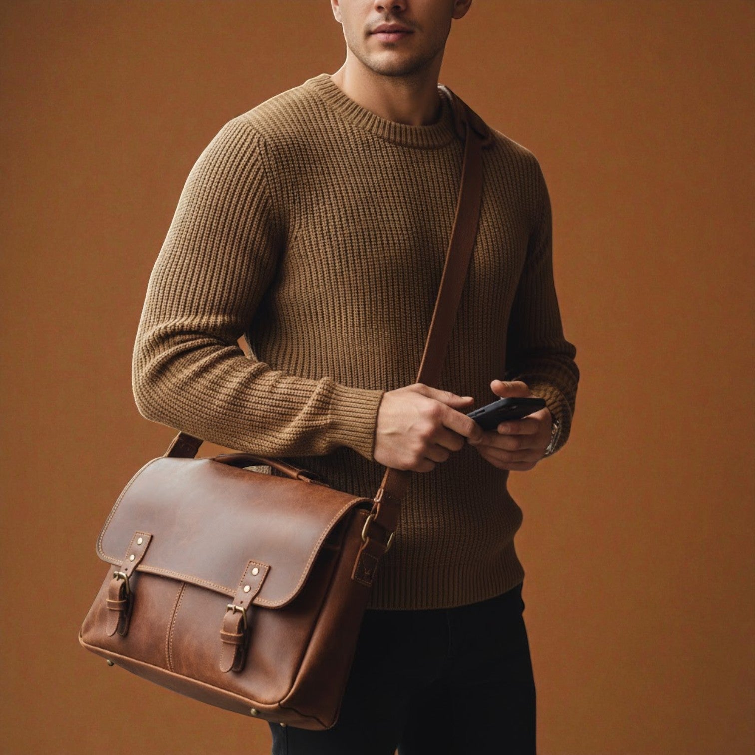 Marcel – Men's Wool Knit Jumper Crew Neck - Sweater - Brown - Jones & Smith