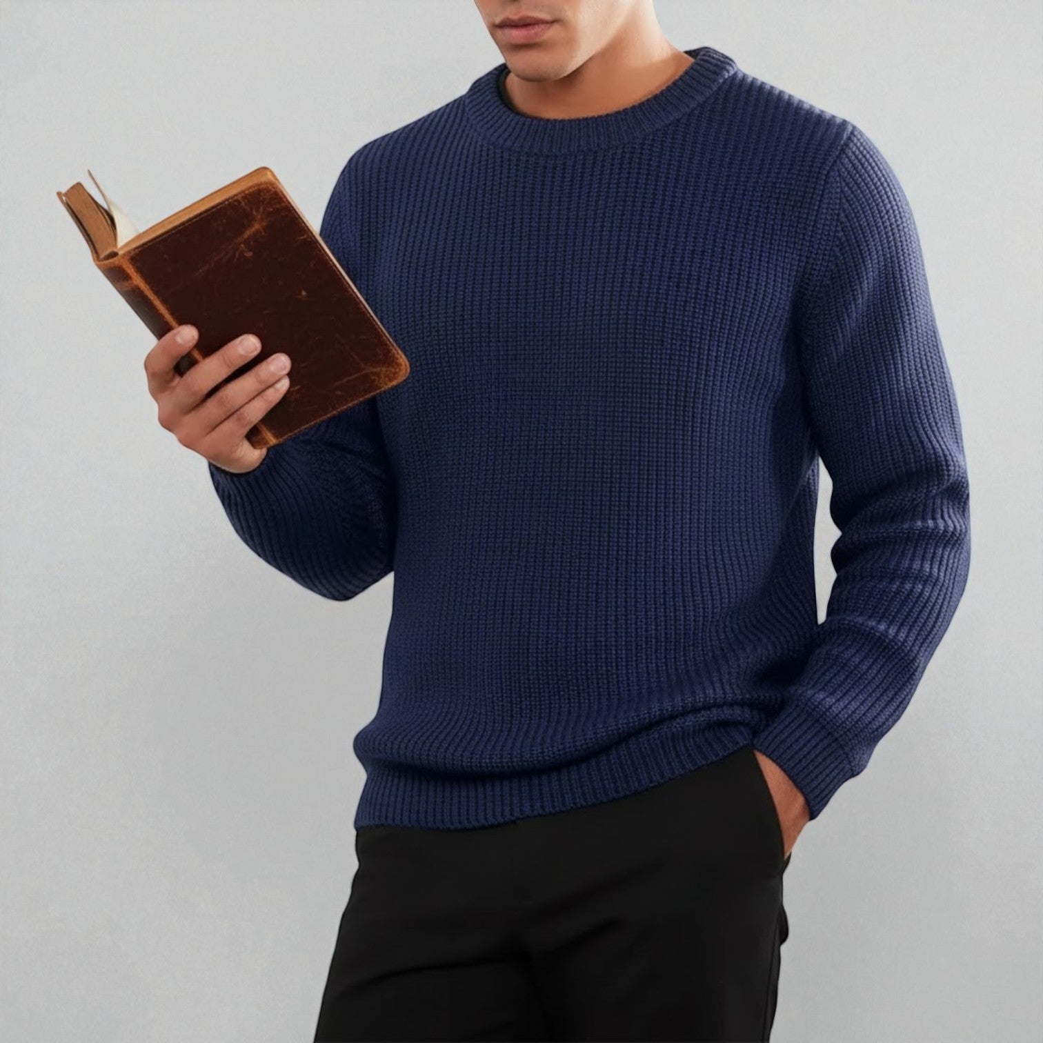 Marcel – Men's Wool Knit Jumper Crew Neck - Sweater - Blue - Jones & Smith