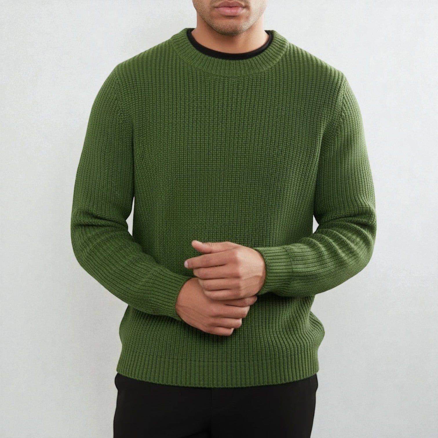 Marcel – Men's Wool Knit Jumper Crew Neck - Sweater - Green - Jones & Smith
