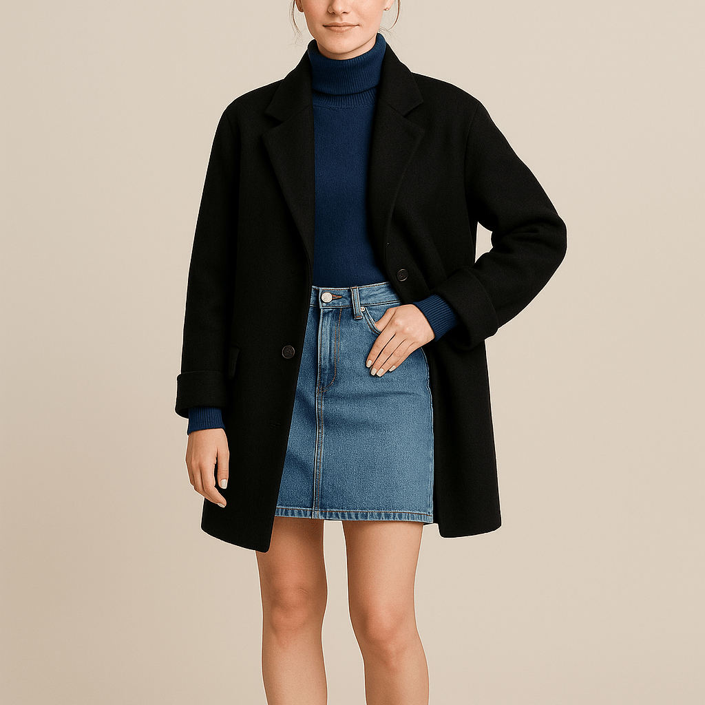 Marlene – Women's Wool Blend Coat with Button Closure - Coats - Black - Jones & Smith