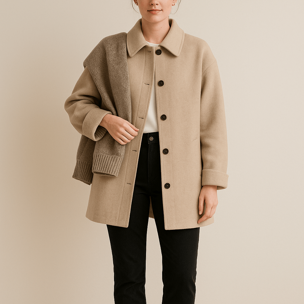 Marlene – Women's Wool Blend Coat with Button Closure - Coats - Beige - Jones & Smith