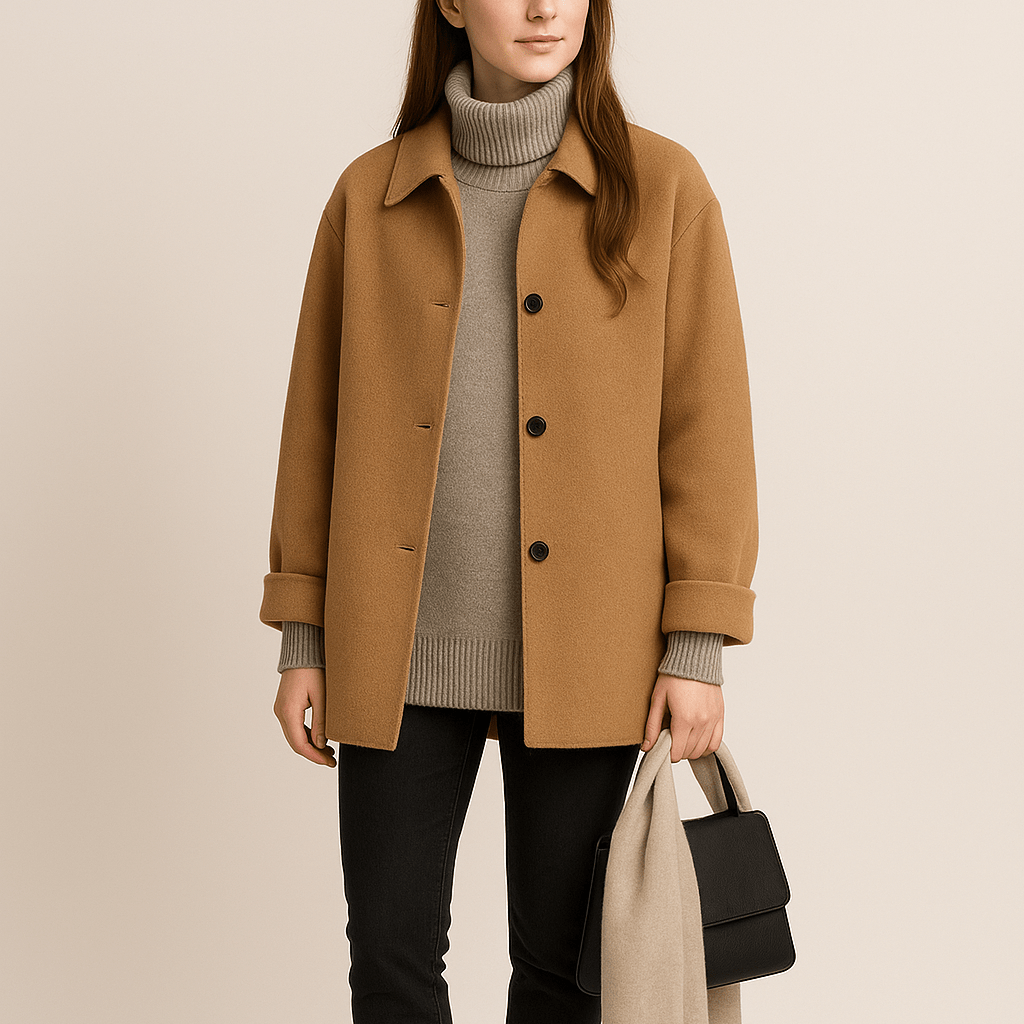 Marlene – Women's Wool Blend Coat with Button Closure - Coats - Brown - Jones & Smith