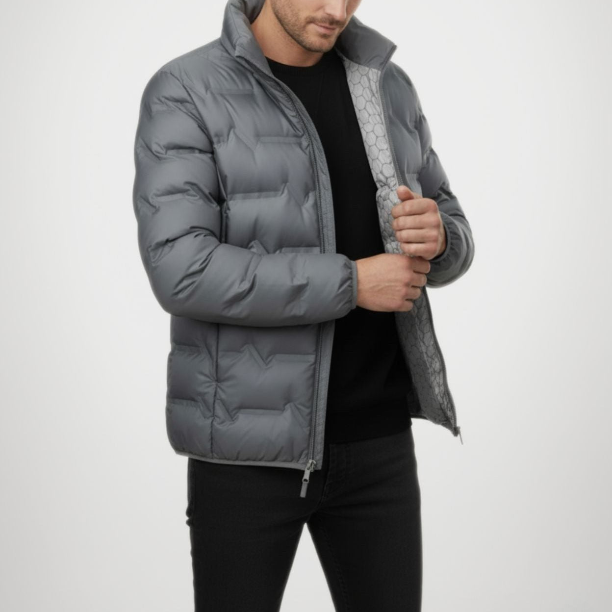 Mateo – Men's Quilted Winter Jacket - Puffer Jacket - Grey - Jones & Smith