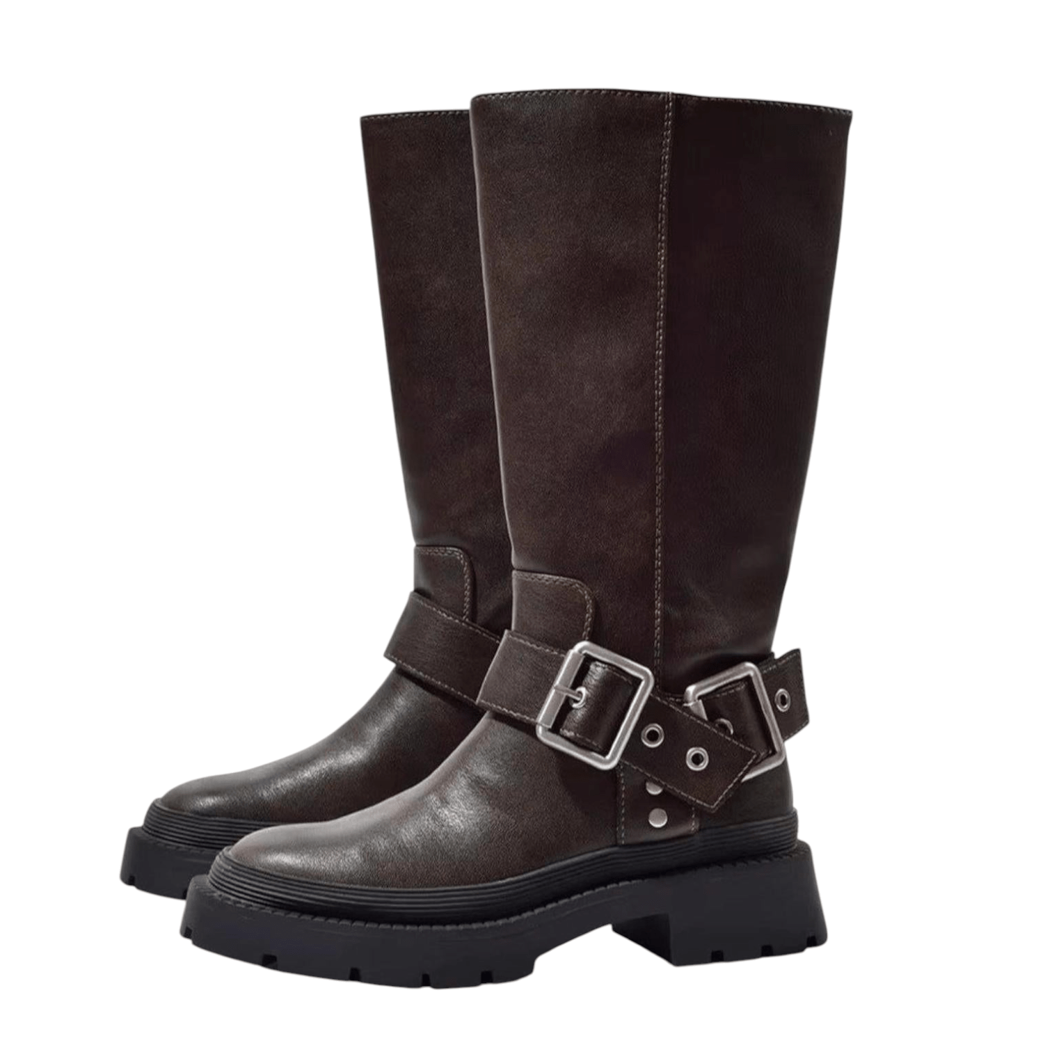 Mia – Leather Boots with Buckles and Tread Sole - Boots - Brown - Jones & Smith