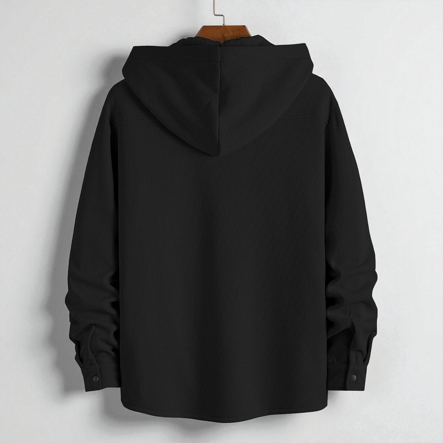 Milo – Men's Hooded Shirt in Waffle Fabric with Fleece - Hooded Jacket - Black - Jones & Smith