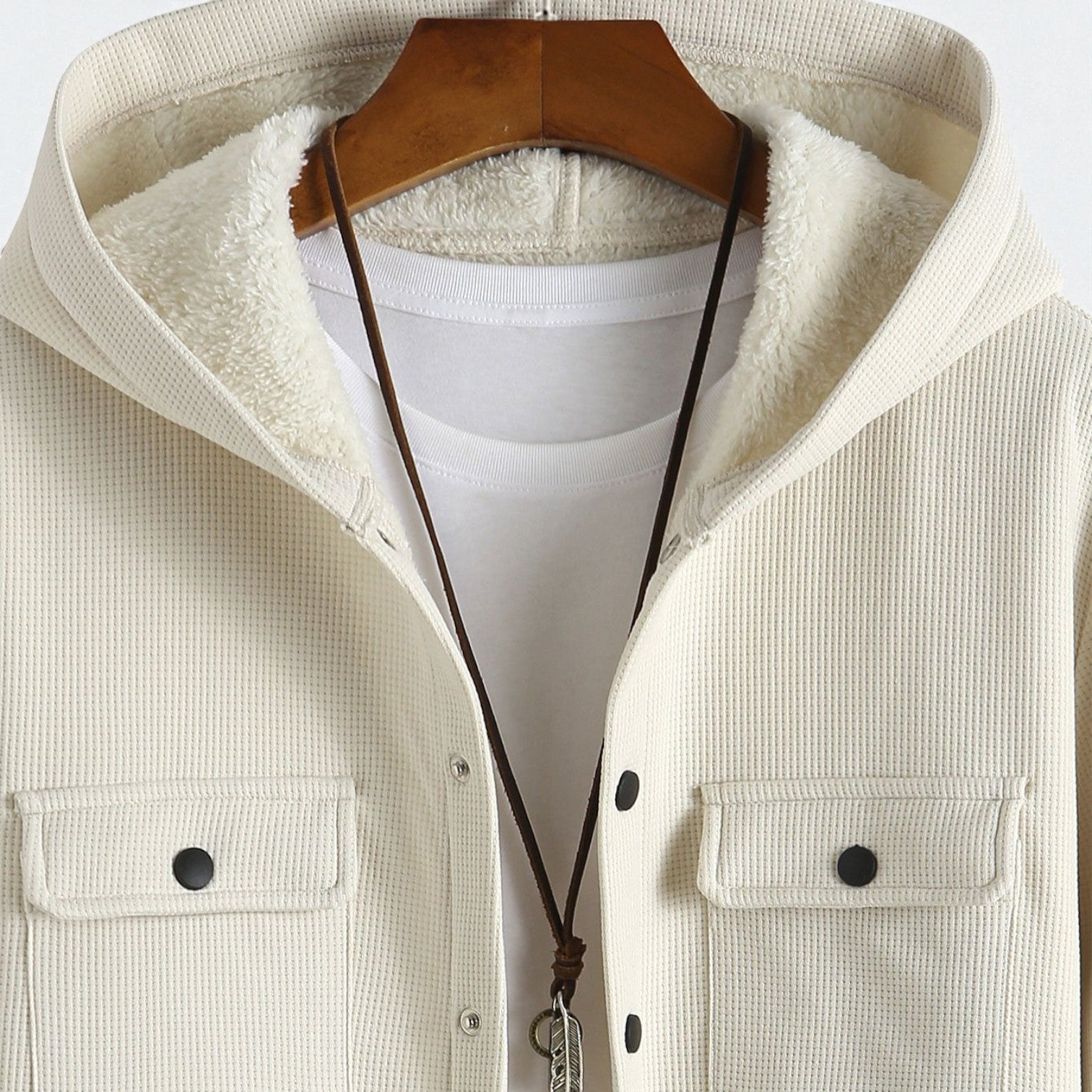 Milo – Men's Hooded Shirt in Waffle Fabric with Fleece - Hooded Jacket - Beige - Jones & Smith