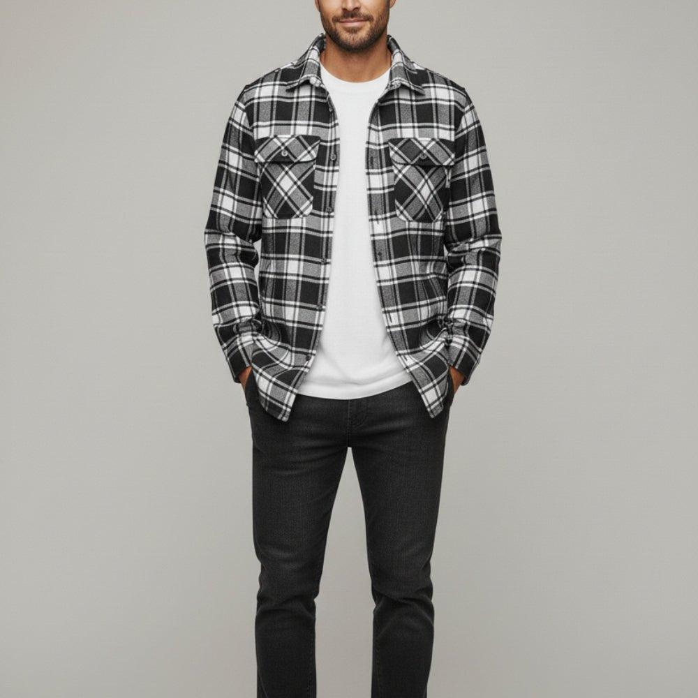 Nerio – Men’s Cotton Overshirt - Flannel - Black - Jones & Smith