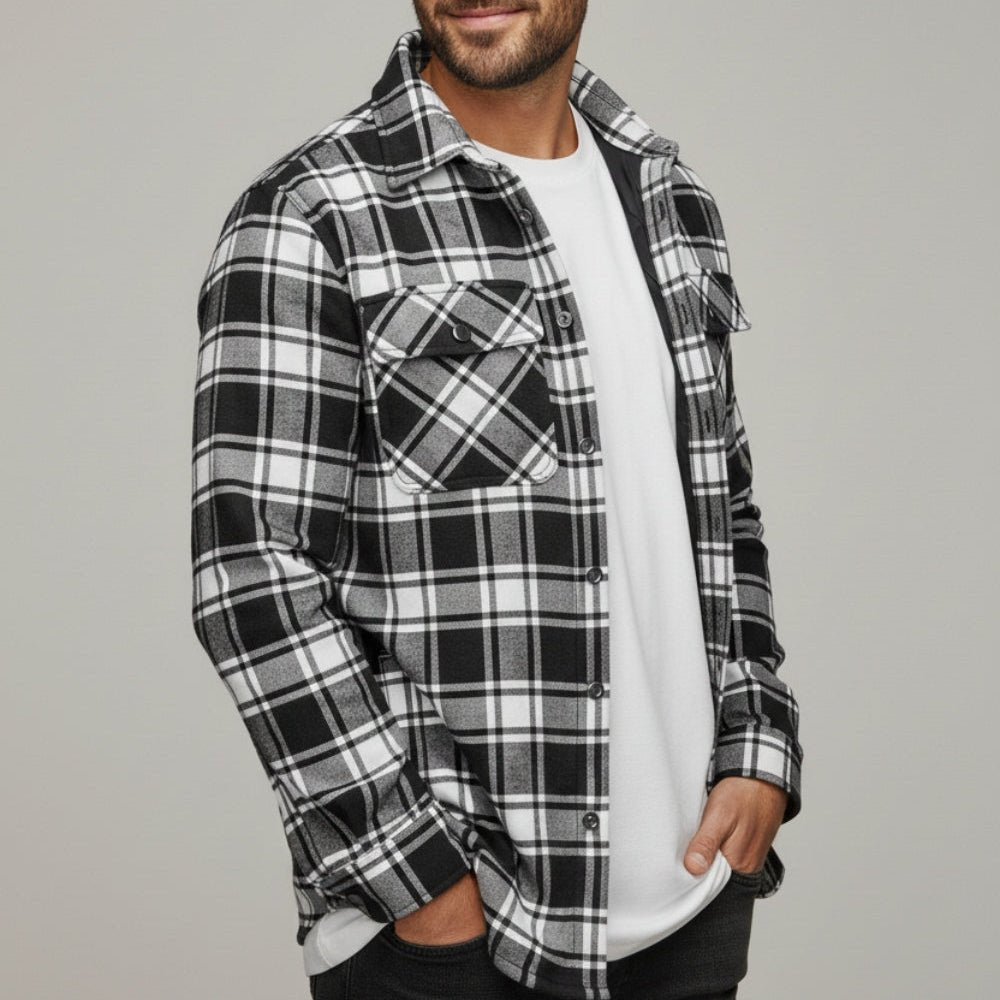 Nerio – Men’s Cotton Overshirt - Flannel - Black - Jones & Smith