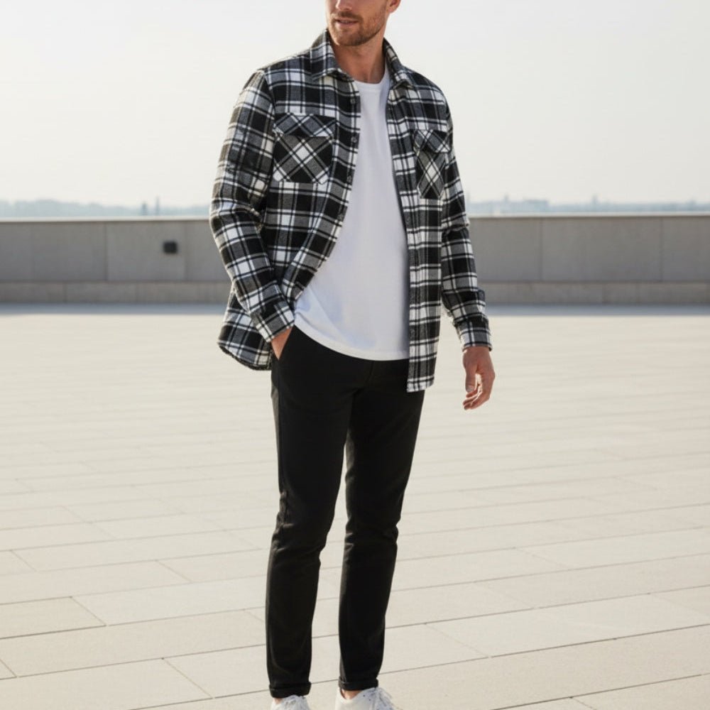 Nerio – Men’s Cotton Overshirt - Flannel - Black - Jones & Smith