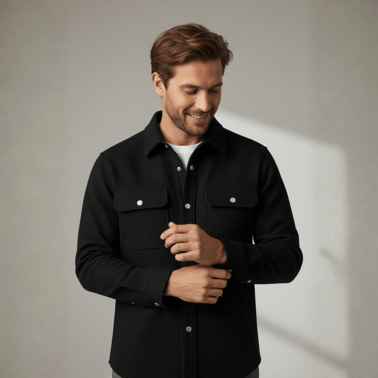 Nero – Men's Winter Overshirt Black - Long Sleeve Polo Shirt - Black - Jones & Smith