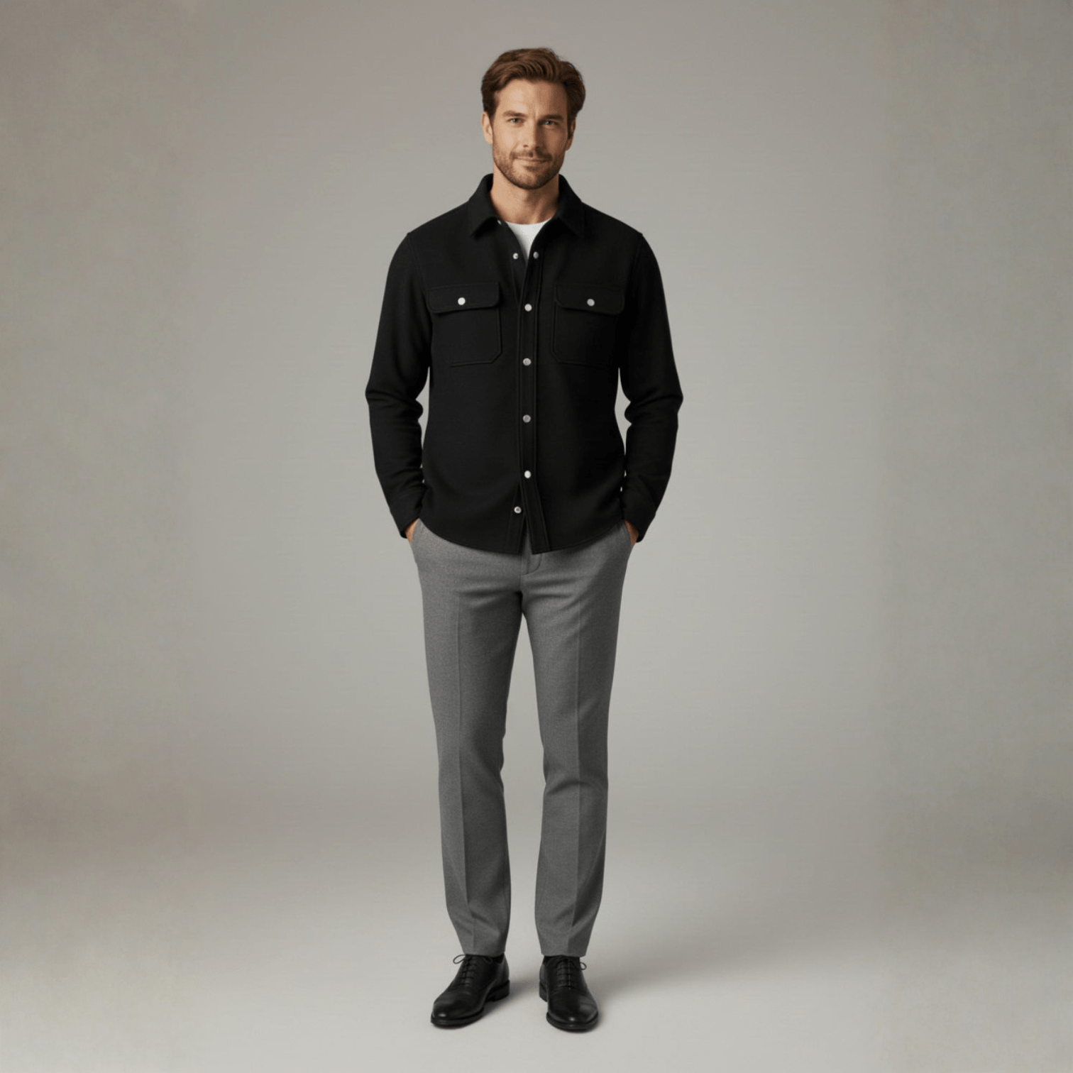 Nero – Men's Winter Overshirt Black - Long Sleeve Polo Shirt - Black - Jones & Smith