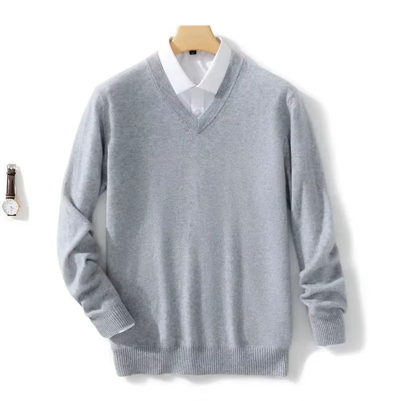 Nevan – Men's V - Neck Jumper Fine Knit - Sweater - Grey - Jones & Smith