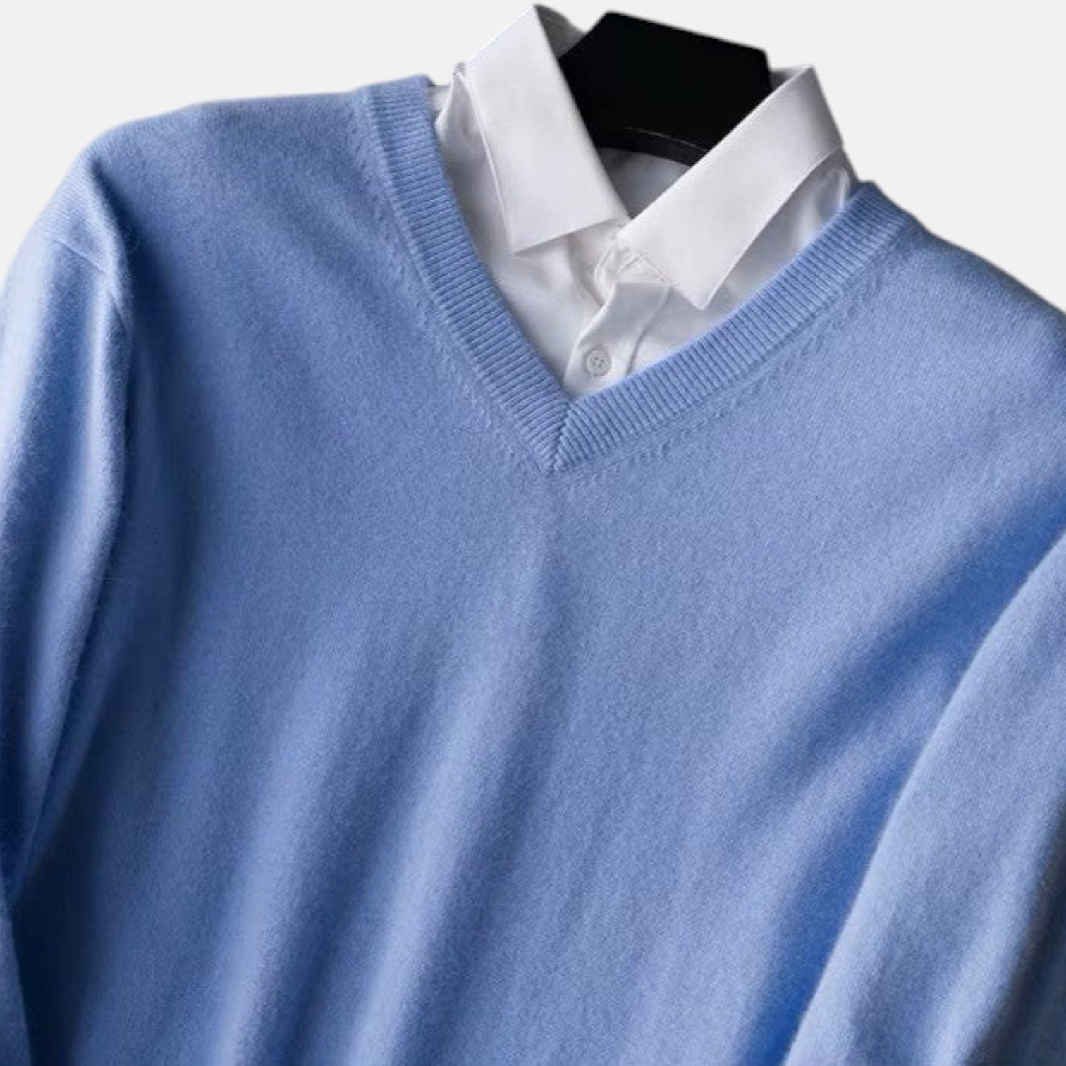 Nevan – Men's V - Neck Jumper Fine Knit - Sweater - Blue - Jones & Smith