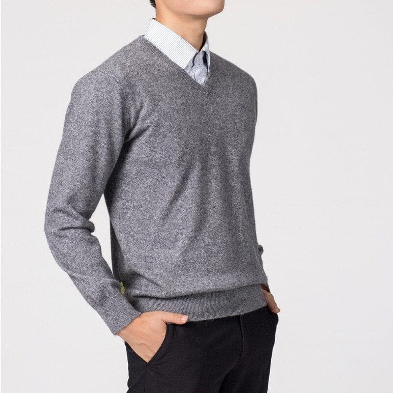 Nevan – Men's V - Neck Jumper Fine Knit - Sweater - Grey - Jones & Smith