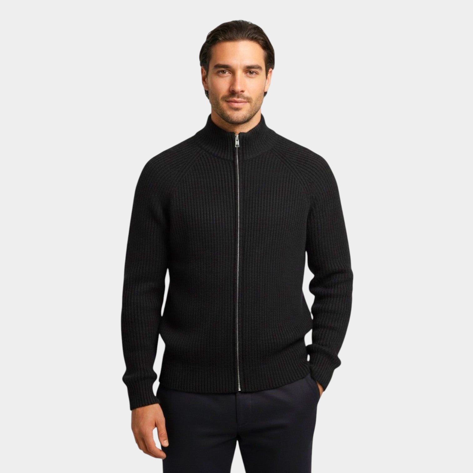 Niko – Men's Cotton Cardigan - Cardigans - Black - Jones & Smith