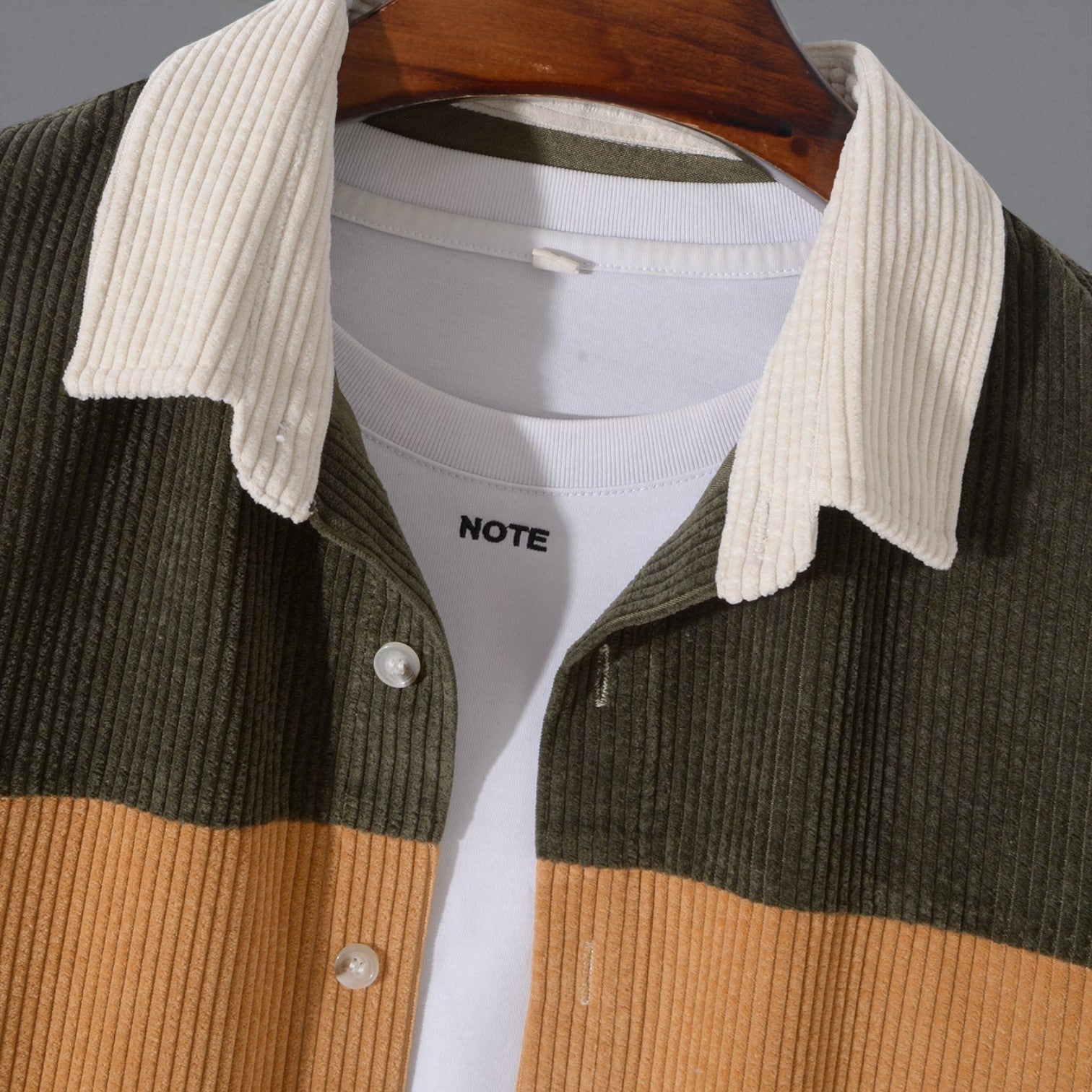 Nilo – Men's Cord Shirt with Patchwork & Long Sleeves - Long - sleeved polo shirt - Beige - Jones & Smith