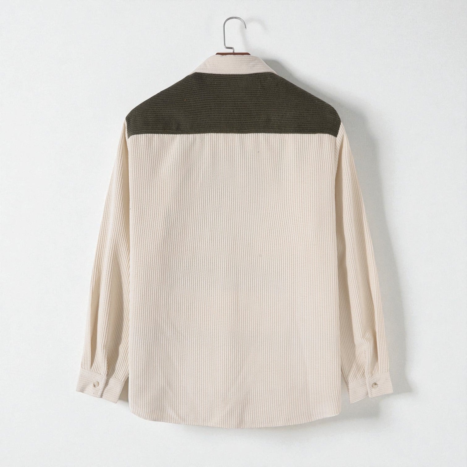 Nilo – Men's Cord Shirt with Patchwork & Long Sleeves - Long - sleeved polo shirt - Beige - Jones & Smith